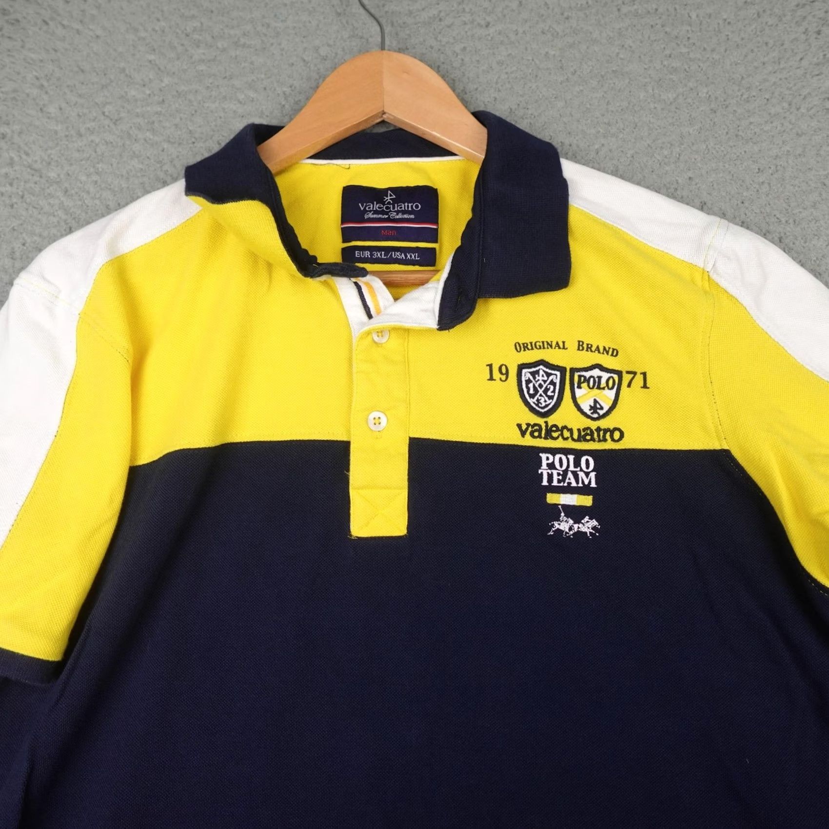 Vintage Valecuatro Polo Shirt Mens 2XL Yellow Blue Striped Embroidered Polo Team Rugby Size US XXL / EU 58 / 5 - 3 Thumbnail
