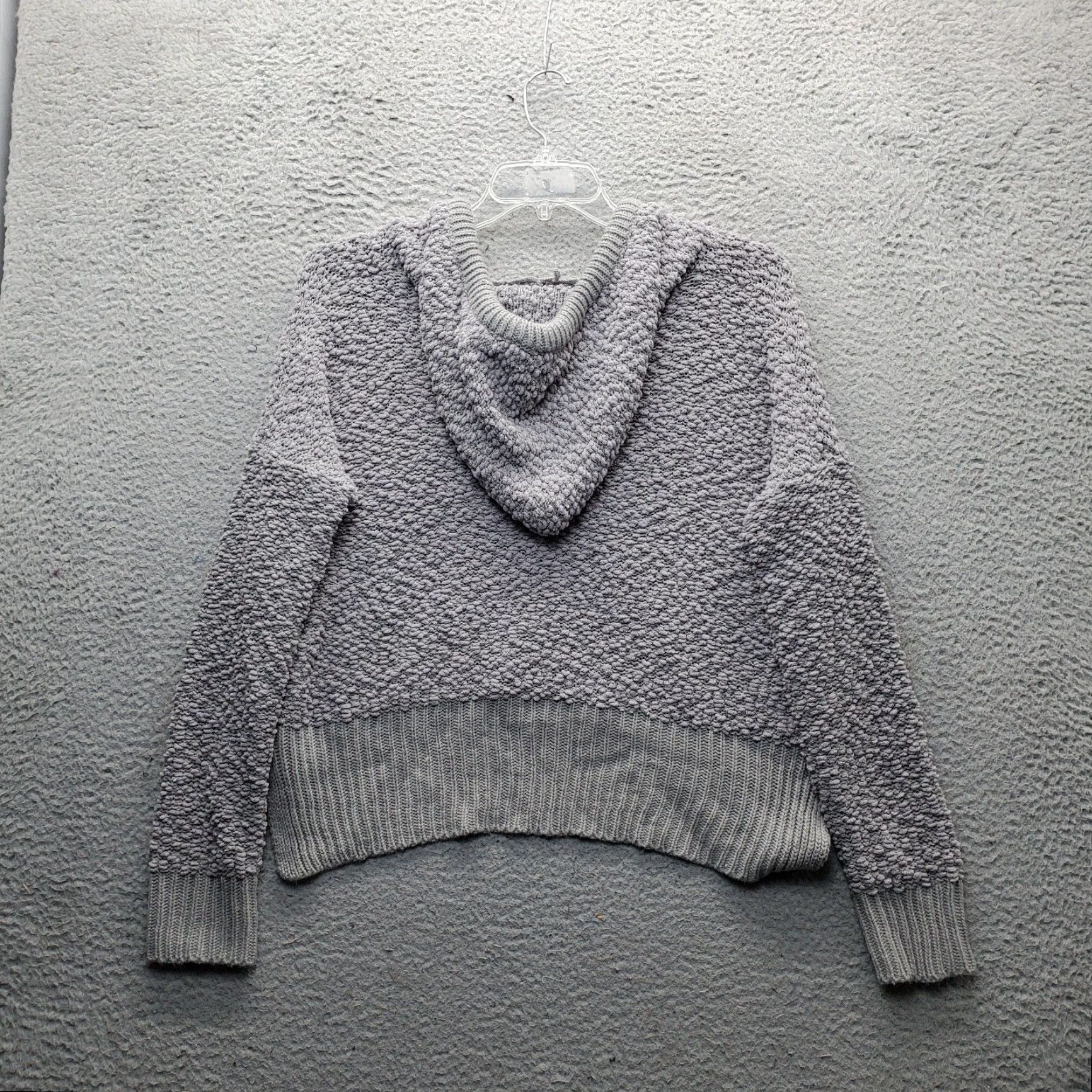 Vintage POL Popcorn Chenille Hooded Sweater Womens S Gray High Low Slit Drawstring POL15 Women Sweater Hoodie Pullover Knit Slim Casual Winter Fall Buttress Size S / US 4 / IT 40 - 2 Thumbnail