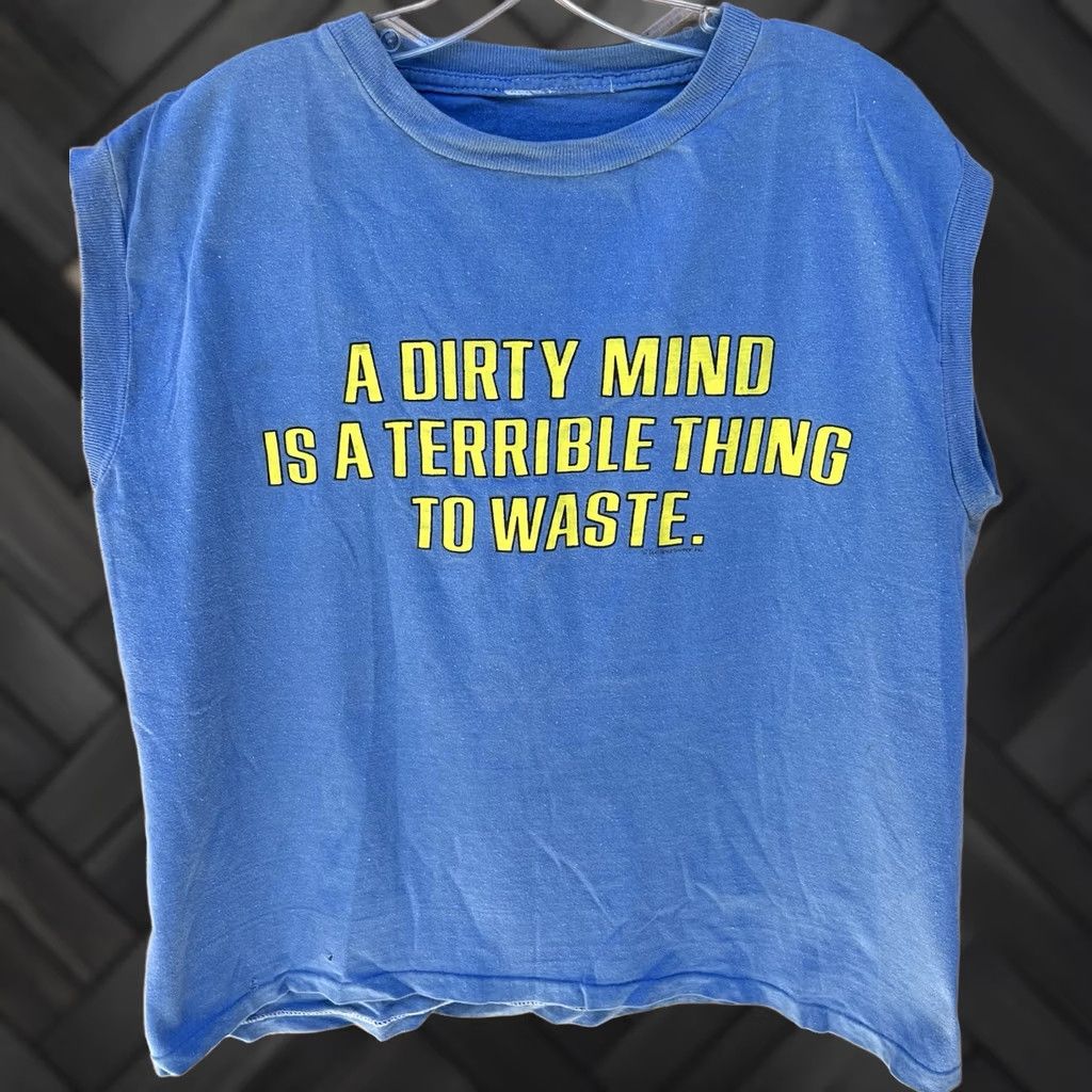 Vintage VINTAGE A Dirty Mind Is A Terrible Thing To Waste Sleeveless T Shirt Muscle Tee Men XL Blue Graphic Print Funny Shirt Size US L / EU 52-54 / 3 - 1 Thumbnail