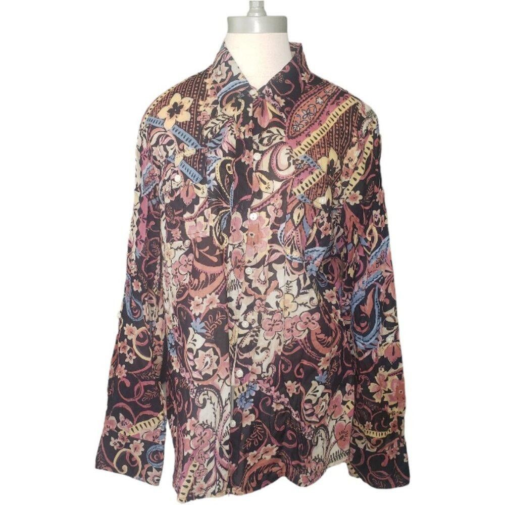 Lucky Brand CT247 Lucky Brand Ladies Brown Floral Long Sleeve Shirt XL Size XL / US 12-14 / IT 48-50 - 1 Thumbnail