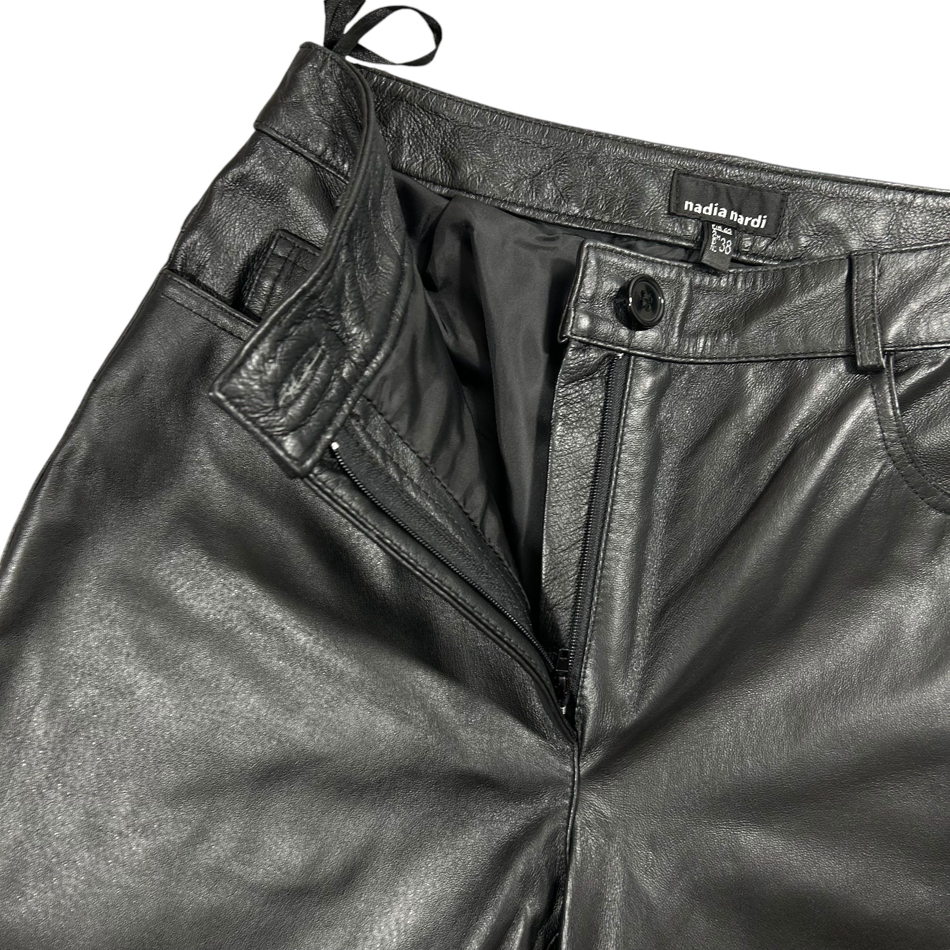 Genuine Leather × Vintage Vintage Black Leather Bootcut Slim Flared Pants 38 W27 Size 27" / US 4 / IT 40 - 3 Thumbnail