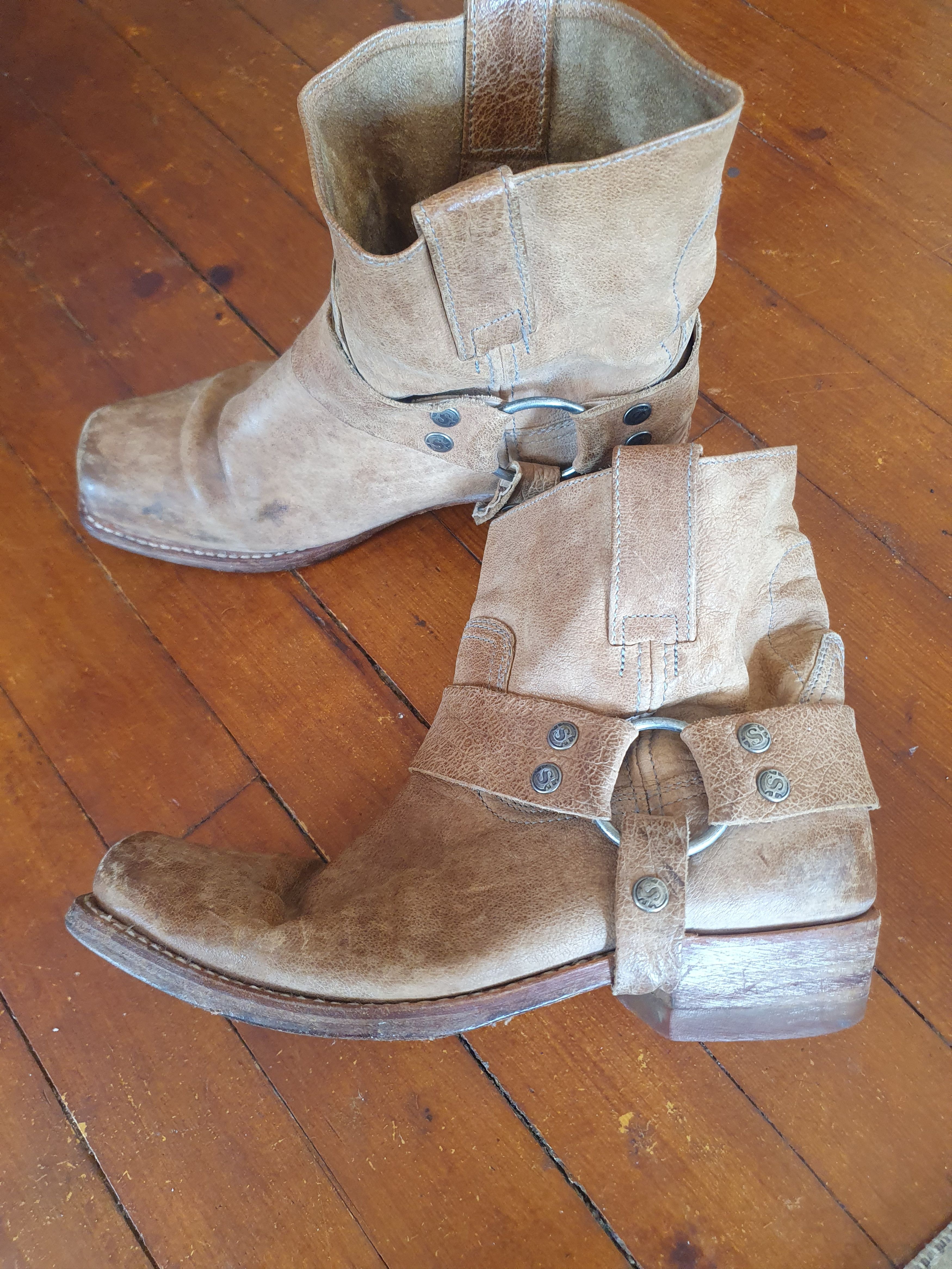 Sendra × Vintage Sendra Boots 8768 Square Ankle Leather Harness Biker Boots Size US 8 / IT 38 - 7 Thumbnail