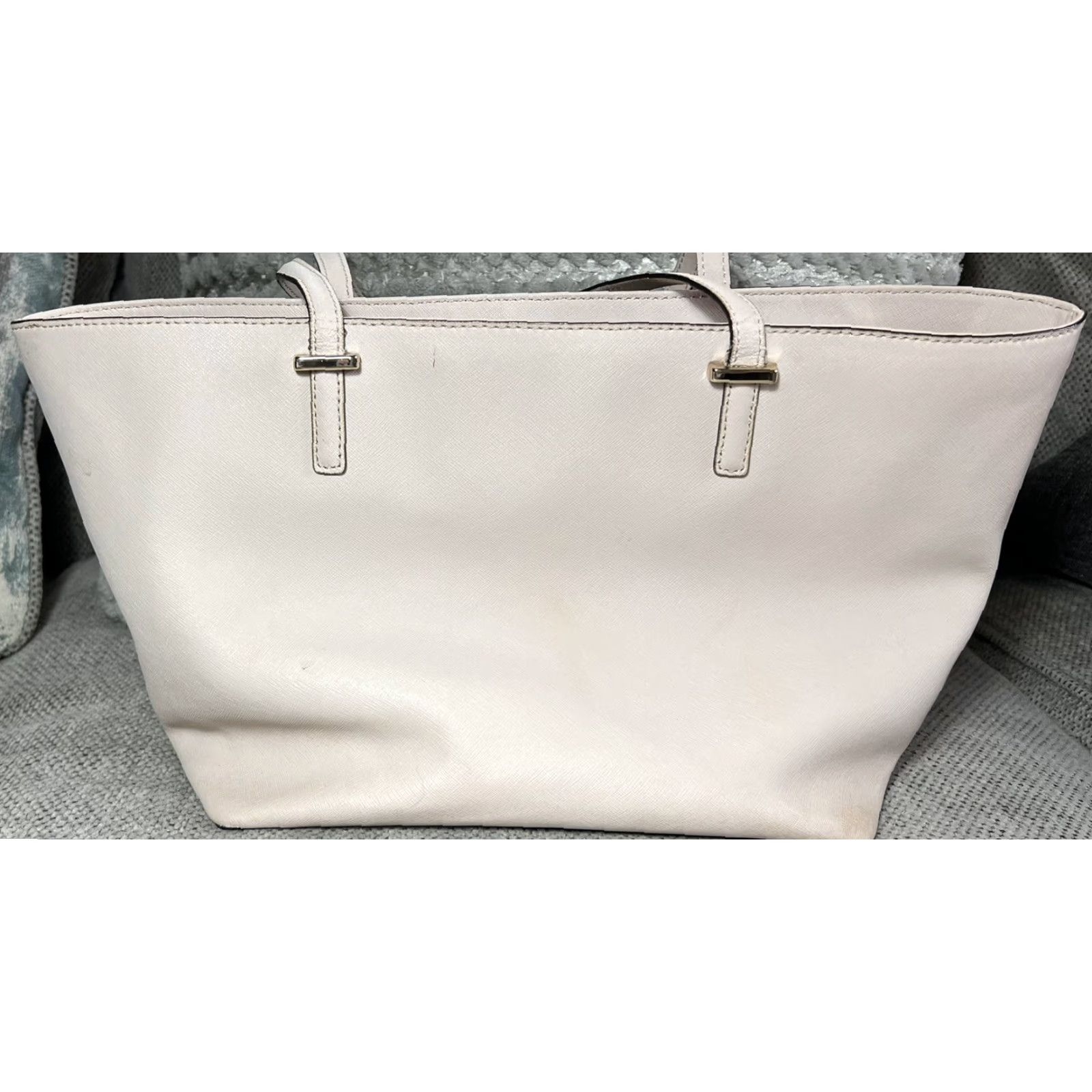 Vintage VINTAGE KATE SPADE Cedar Street Tote Beige Pink Purse Handbag Women Leather 17.5” x 10” x 6” Purse Size ONE SIZE - 3 Thumbnail
