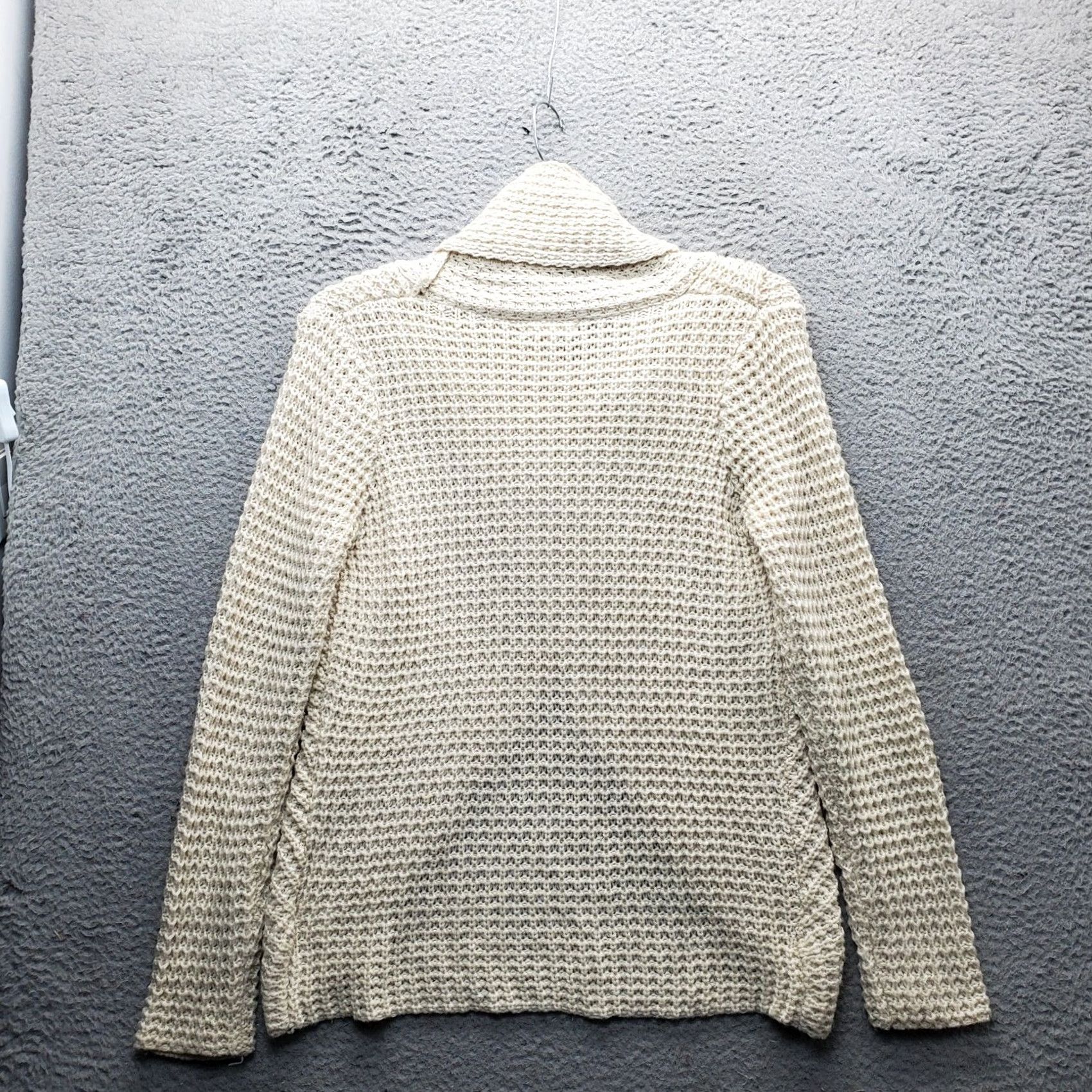 Vintage Miracle Cardigan Sweater Women S/M Tan Waffle Knit Cowl Neck Wrap Front Pullover Size S / US 4 / IT 40 - 2 Thumbnail