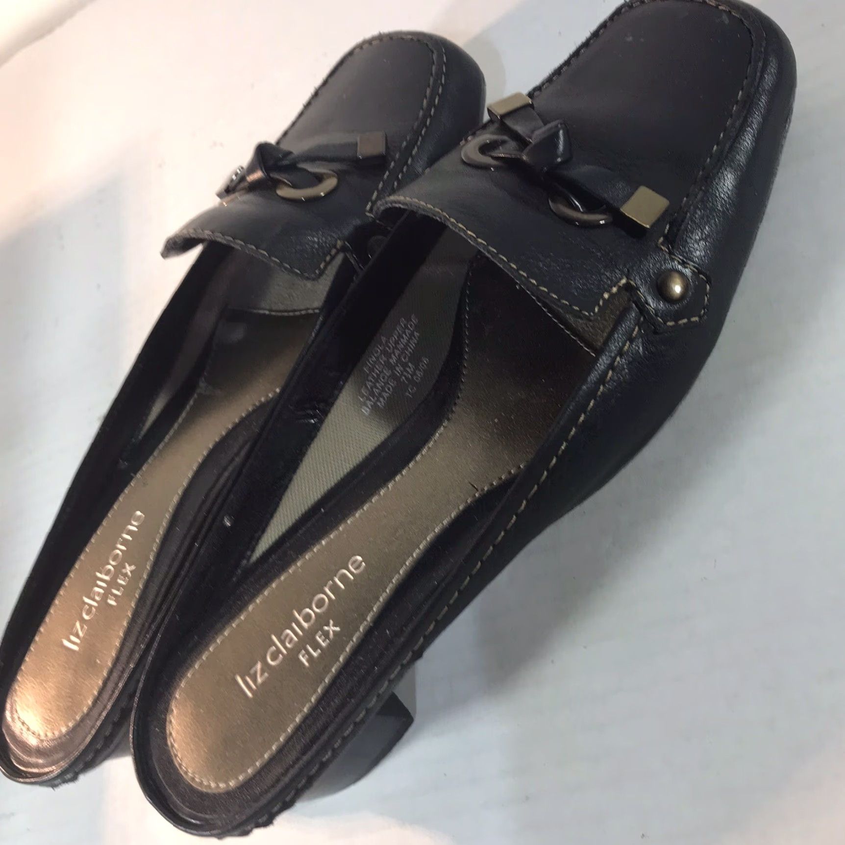 Liz Claiborne Liz Claiborne Flex Finola Black Leather Slide Sandals Womens Size 7.5M Block Heel Casual Size US 8 / IT 38 - 4 Thumbnail