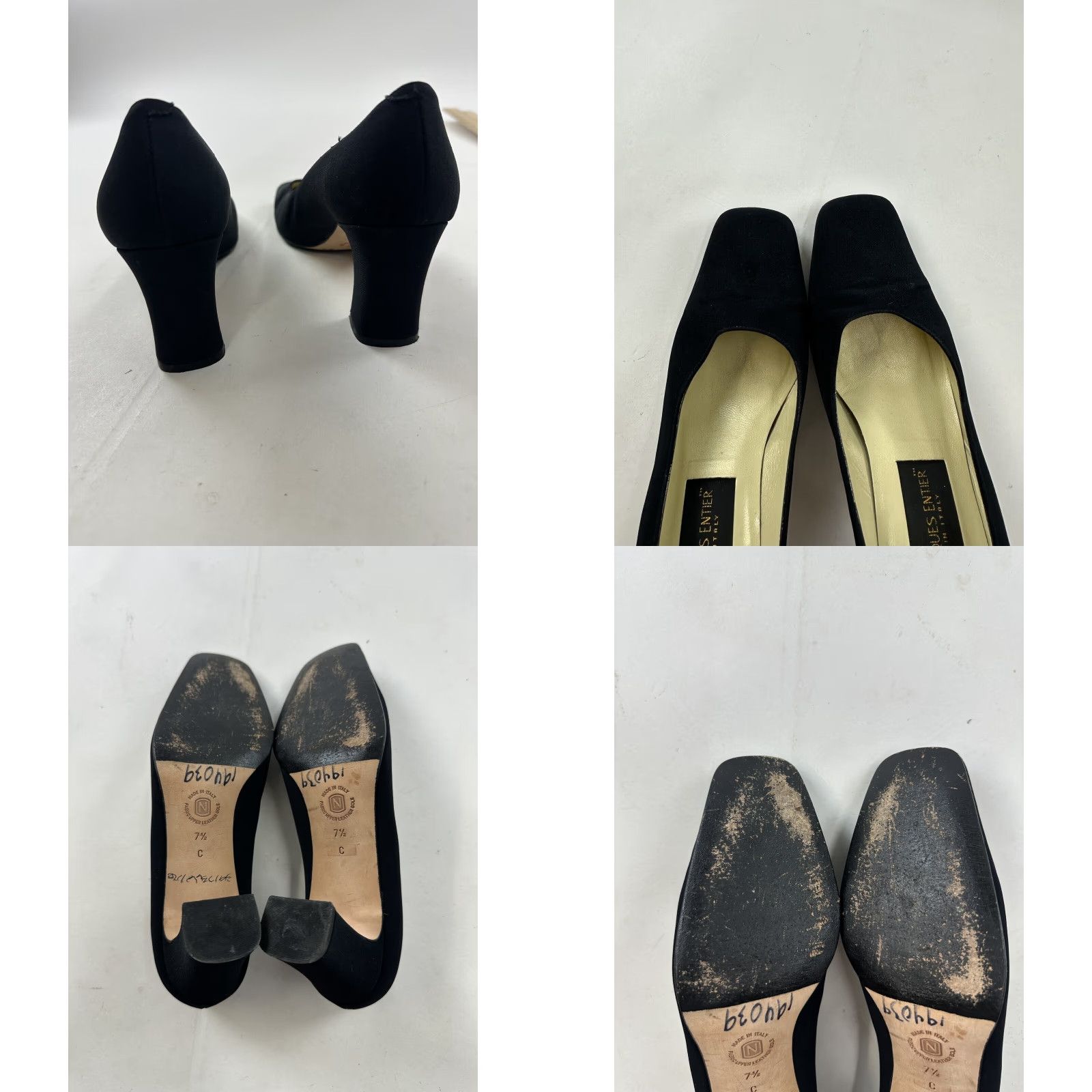 Vintage VINTAGE Women's 7.5 Pumps Black Leather Suede Dress Heels Italy Classic Block Toe Business Casual Party Size M / US 6-8 / IT 42-44 - 8 Thumbnail