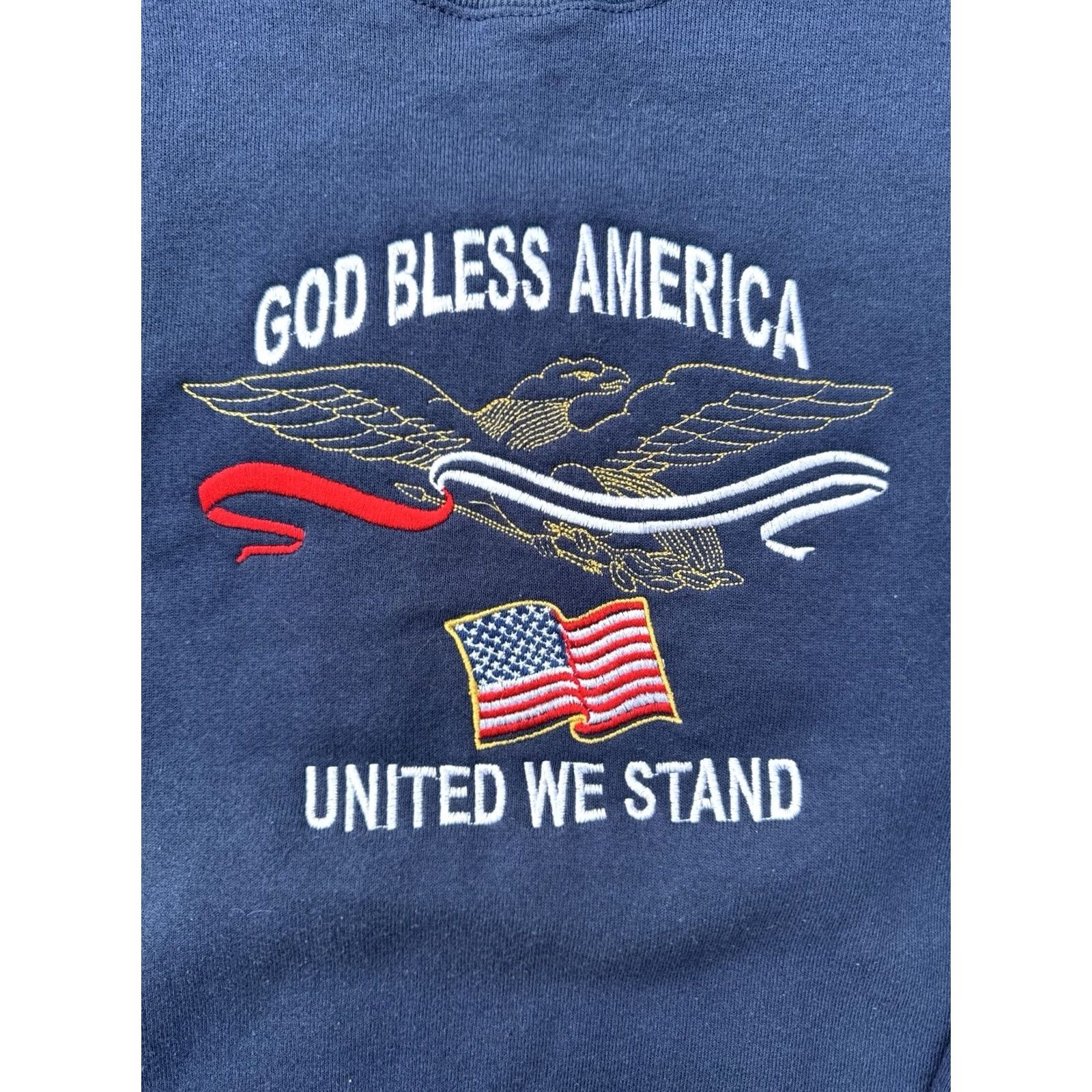 Fruit Of The Loom VINTAGE God Bless America Embroidered Sweatshirt Fruit of the Loom 90s Navy XL Mens Size US XL / EU 56 / 4 - 4 Thumbnail