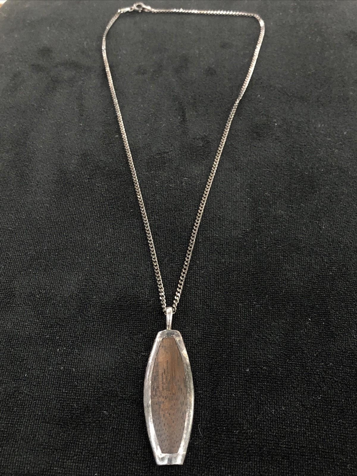 Other Vintage Silver Chain 18 Inch & Silver Pendant With Wood Size ONE SIZE - 1 Thumbnail
