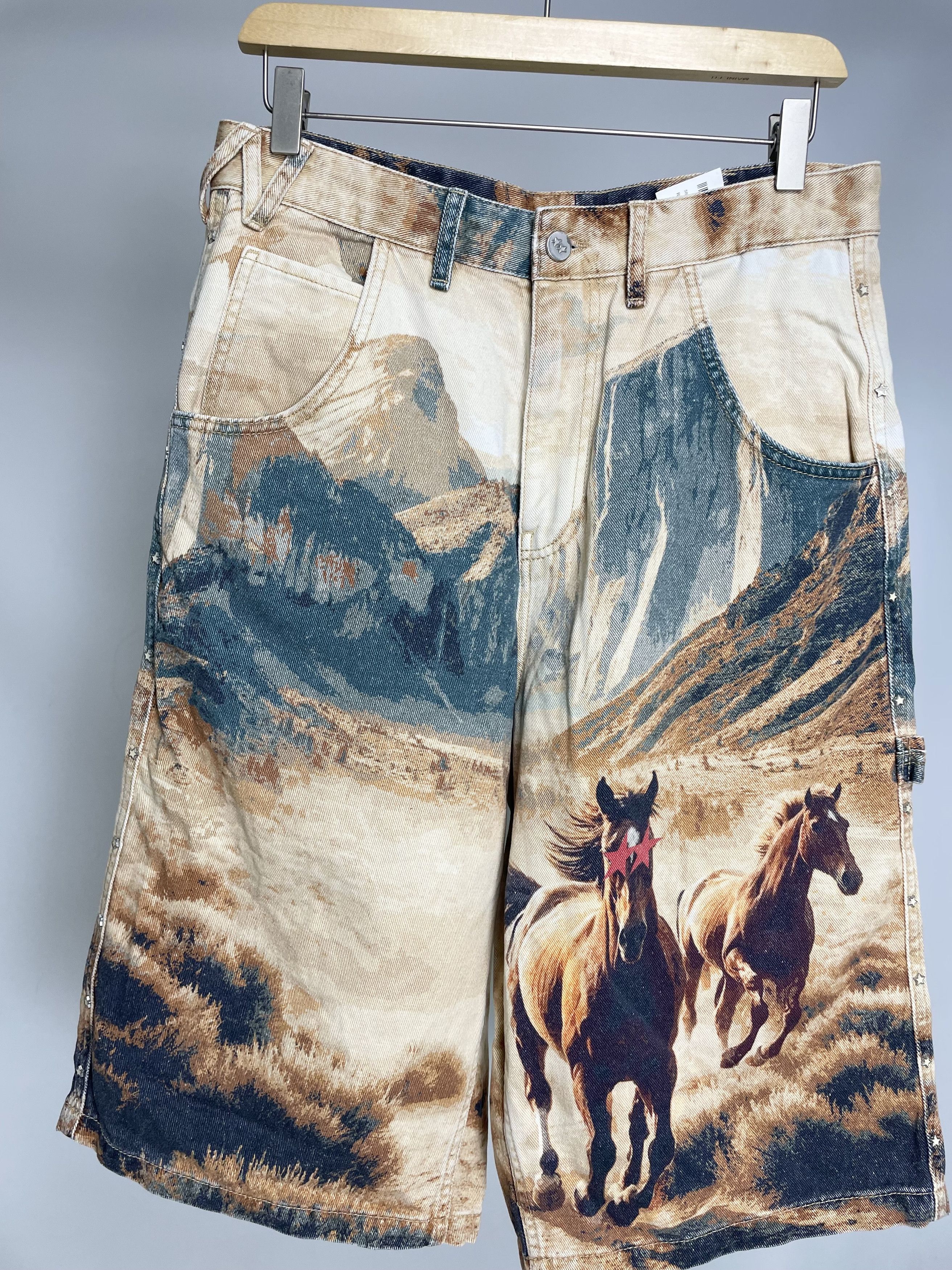 Represent Clo. Zara x Two Jeys 2 Cowboy Western Carpenter Denim Shorts Size US 30 / EU 46 - 2 Thumbnail