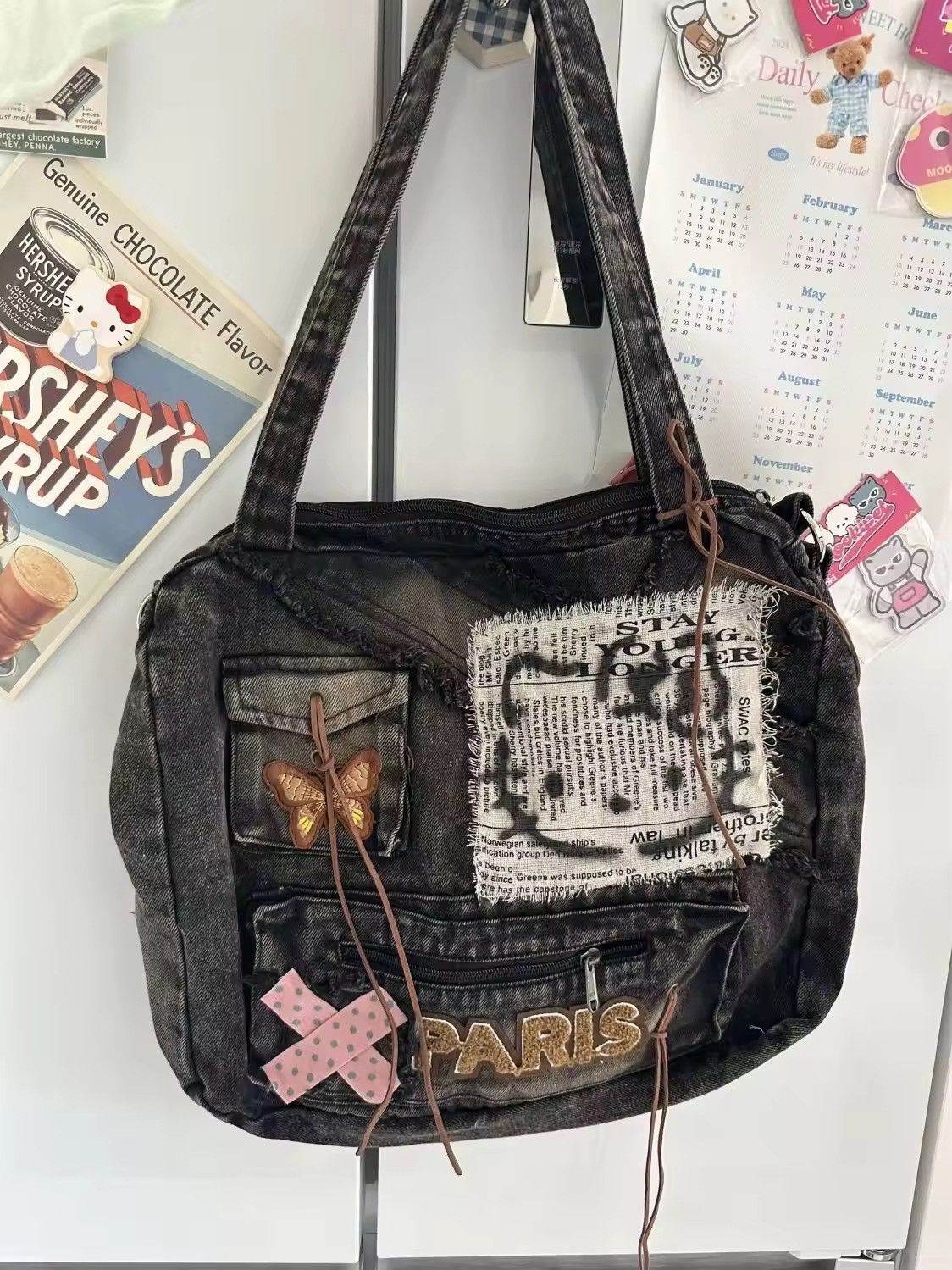 Japanese Brand Capacity Patchwork Retro Hello Kitty Y2k Bag Size ONE SIZE - 3 Thumbnail