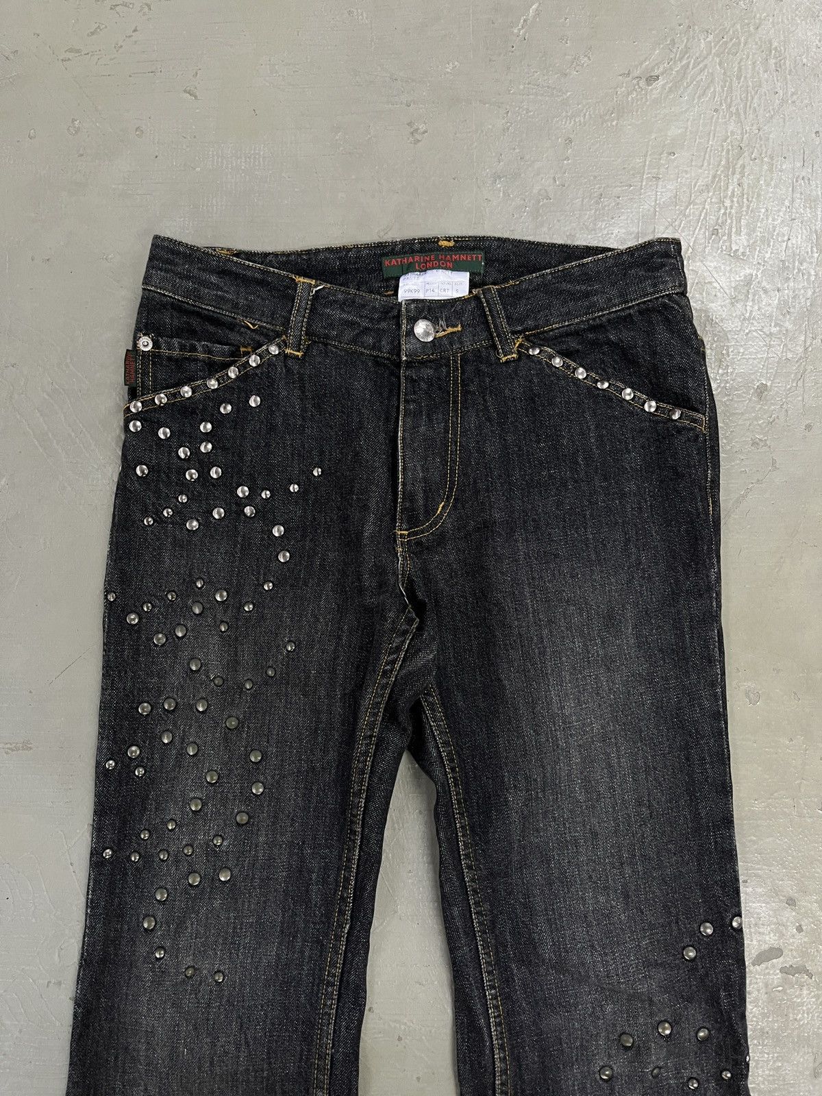 If Six Was Nine 2000s Katherine Hamnett London Tribal Studded Flared Jeans Size US 30 / EU 46 - 3 Thumbnail