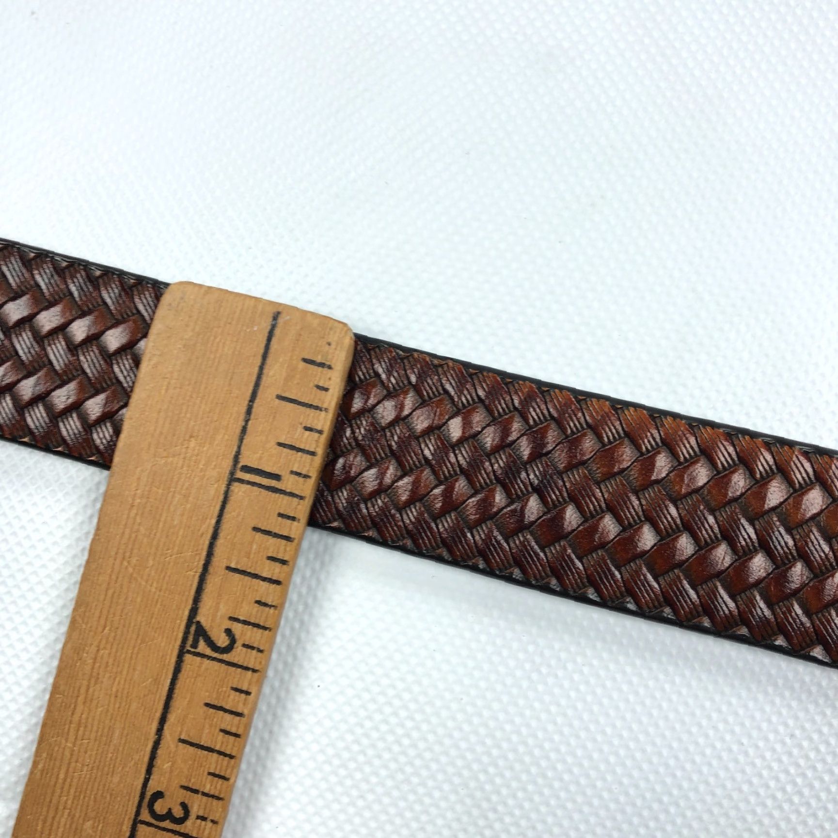 Vintage Leather Island Belt Belt by Bill Lavin Brown 36 Basket Weave Brass Buckle Dress Mens Size 36 - 7 Thumbnail