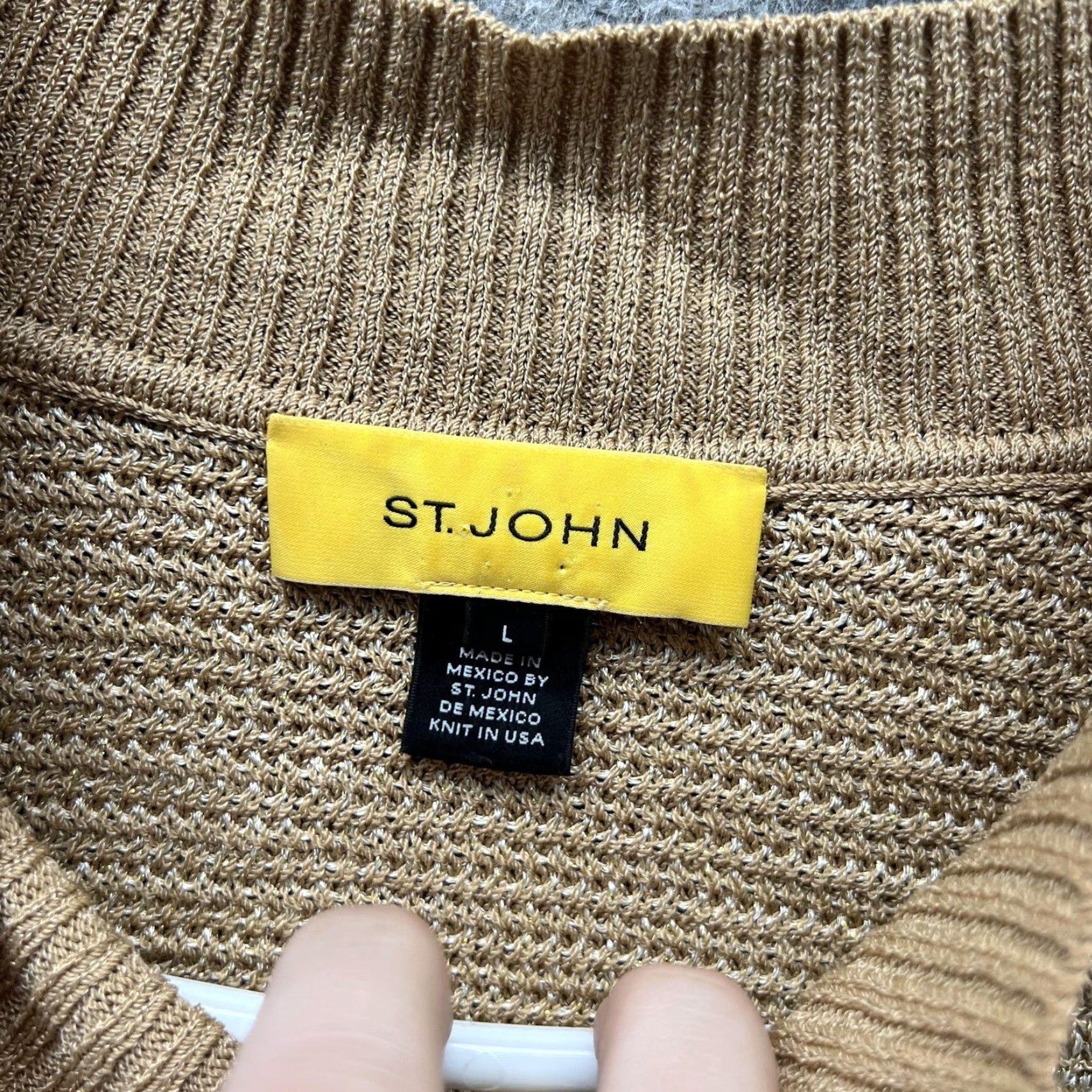 St. John St John Sweater Womens L Beige Full Zip Mock Neck Bell Sleeve Knit Cardigan Size L / US 10 / IT 46 - 2 Thumbnail