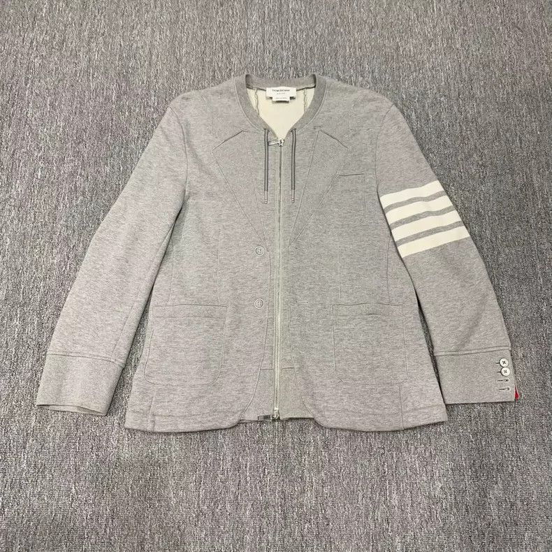 Thom Browne Thom Browne Grey Zip Jacket with Stripes - dmc Size US M / EU 48-50 / 2 - 1 Thumbnail