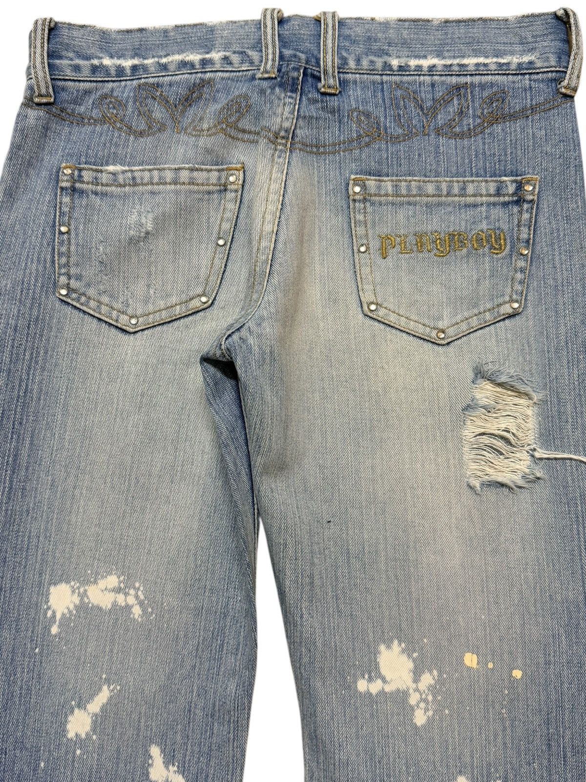 Playboy Vintage Y2K Playboy Faded Wash Paint Splatter Wide Leg Flare Size 28" / US 6 / IT 42 - 6 Thumbnail