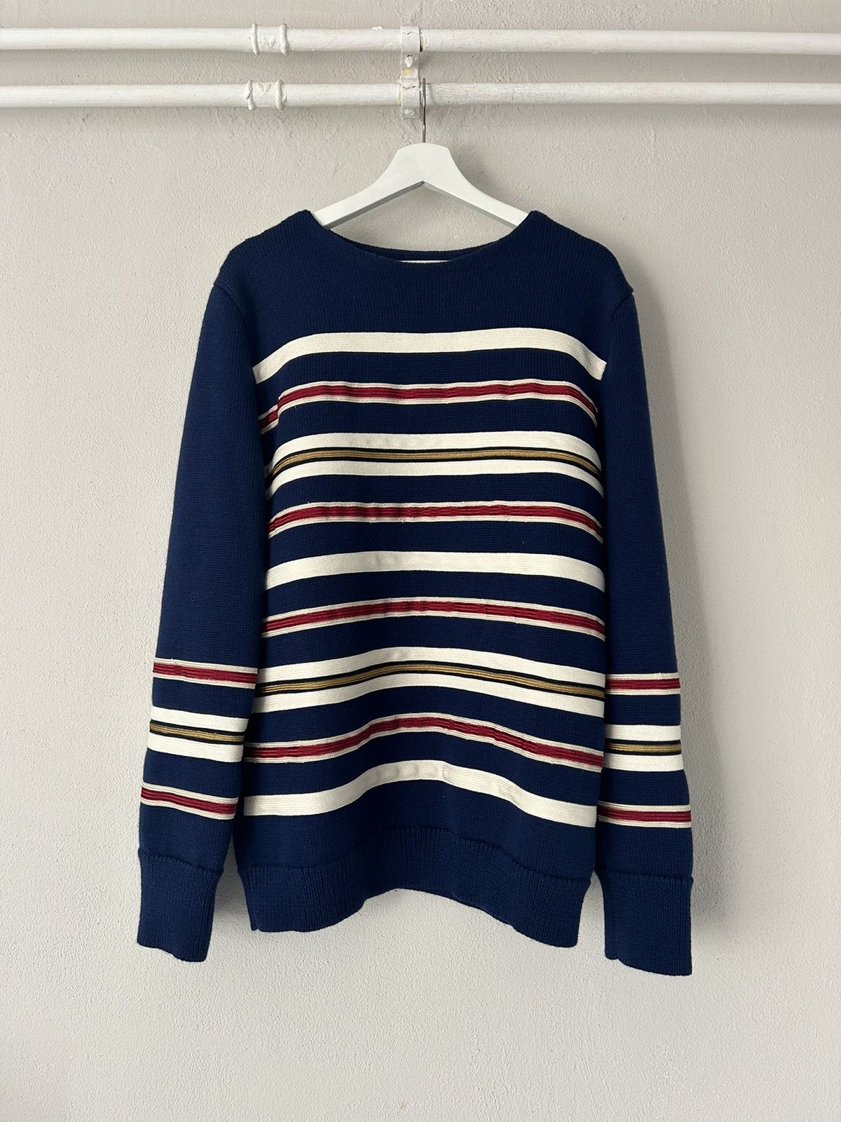 Gucci Navy Stripe Embroidered Wool Sweater Size US L / EU 52-54 / 3 - 2 Thumbnail