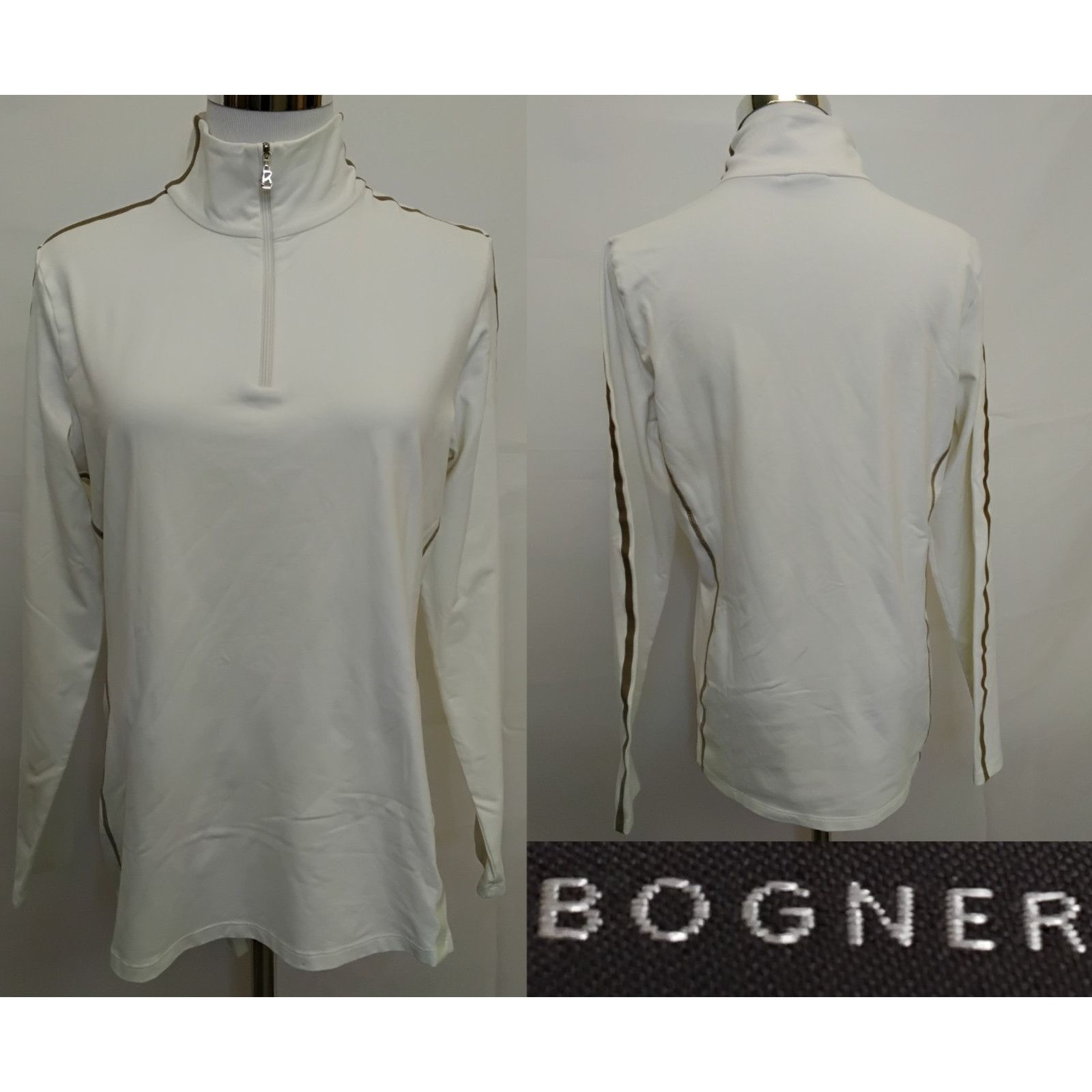 Bogner Bogner 1/4 Zip Base Layer Women's L White w/ Gold Stripe Size L / US 10 / IT 46 - 1 Thumbnail