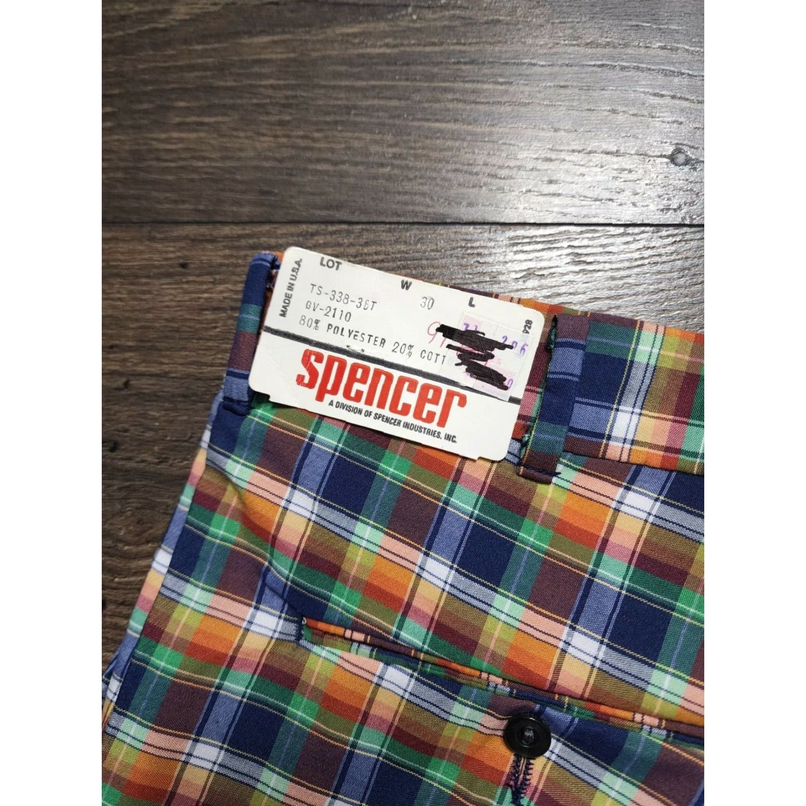 Vintage VINTAGE 1960s Tailfeathers by Spencer Men's 28 NOS Plaid Golf Chino Shorts Size US 28 / EU 44 - 2 Thumbnail