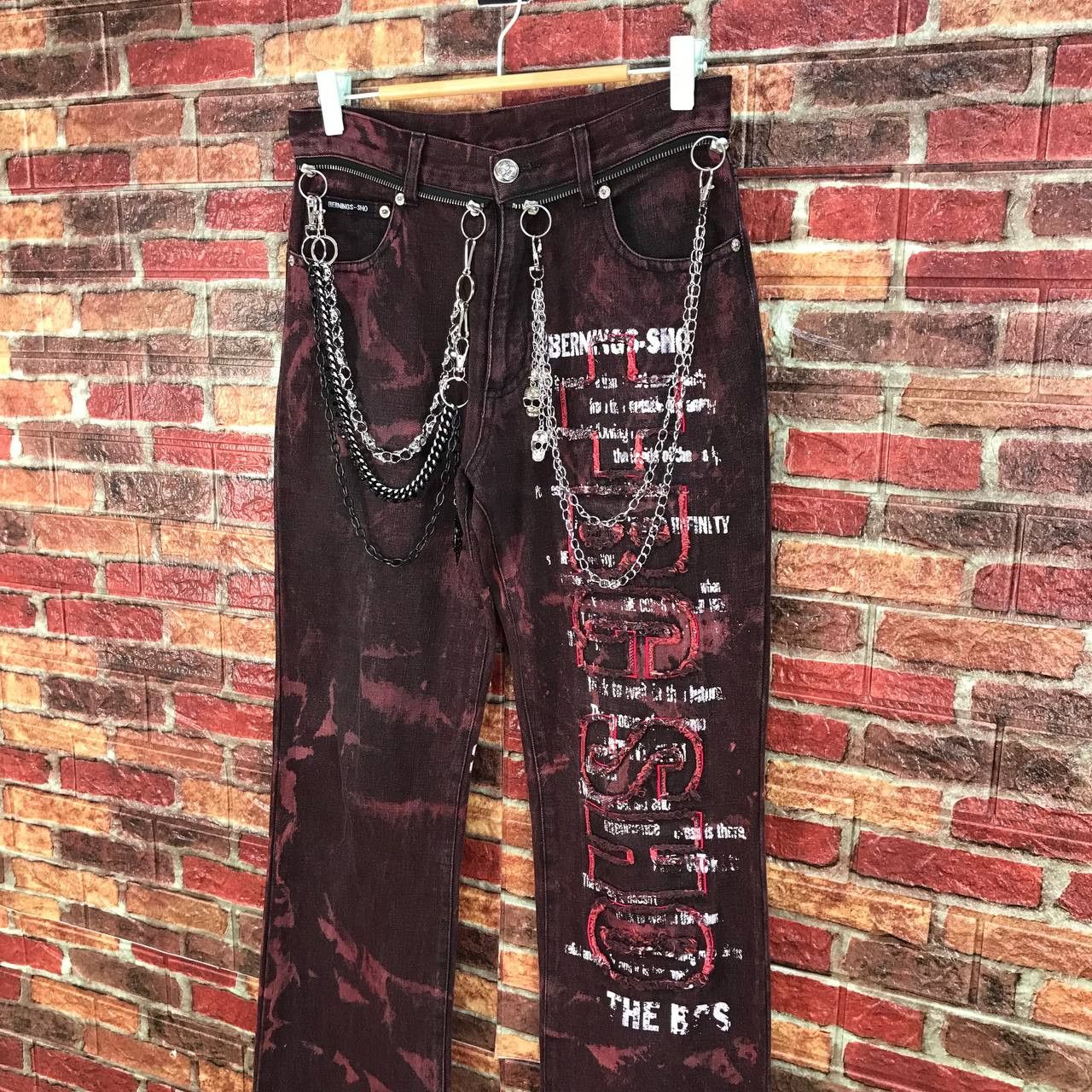 If Six Was Nine FLARED🔥BERNING-SHO DYE CYBER-PUNK SKULL DISTRESSED DENIM Size US 28 / EU 44 - 4 Thumbnail