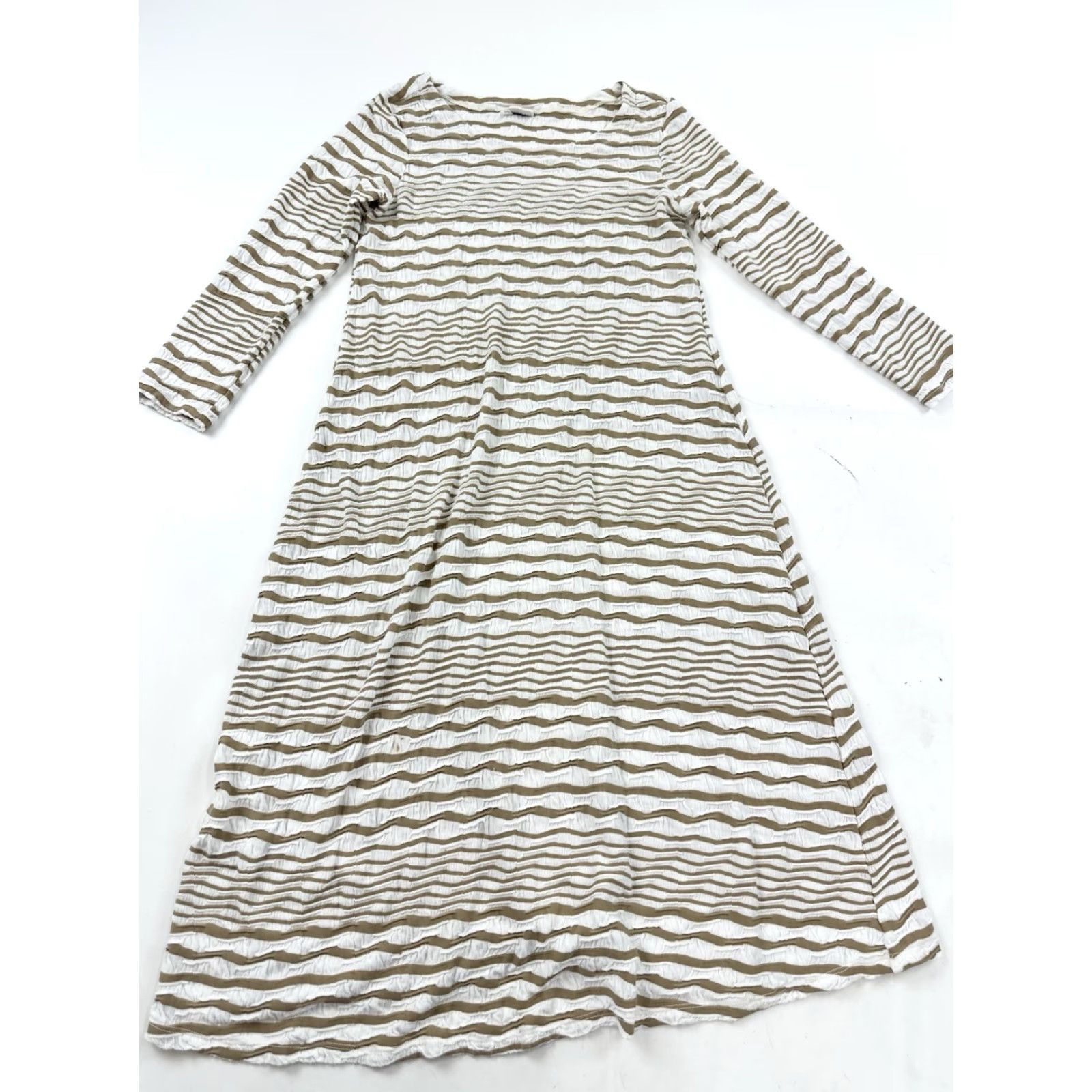 Vintage VINTAGE Tianello Dress Women’s XS Ivory Beige Long Sleeve Knit Midi Maxi Striped Bohemian Pattern Ruffle Crew Neck Pullover Casual Size XS / US 0-2 / IT 36-38 - 2 Thumbnail