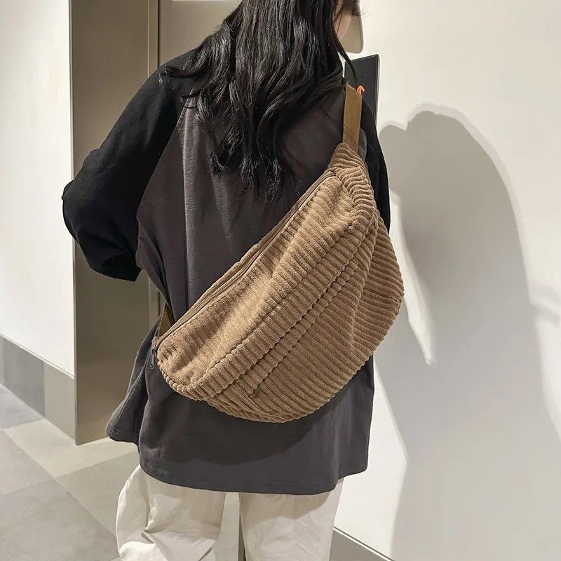 Japanese Brand Unisex Large Capacity Corduroy Chest Bags Size ONE SIZE - 3 Thumbnail