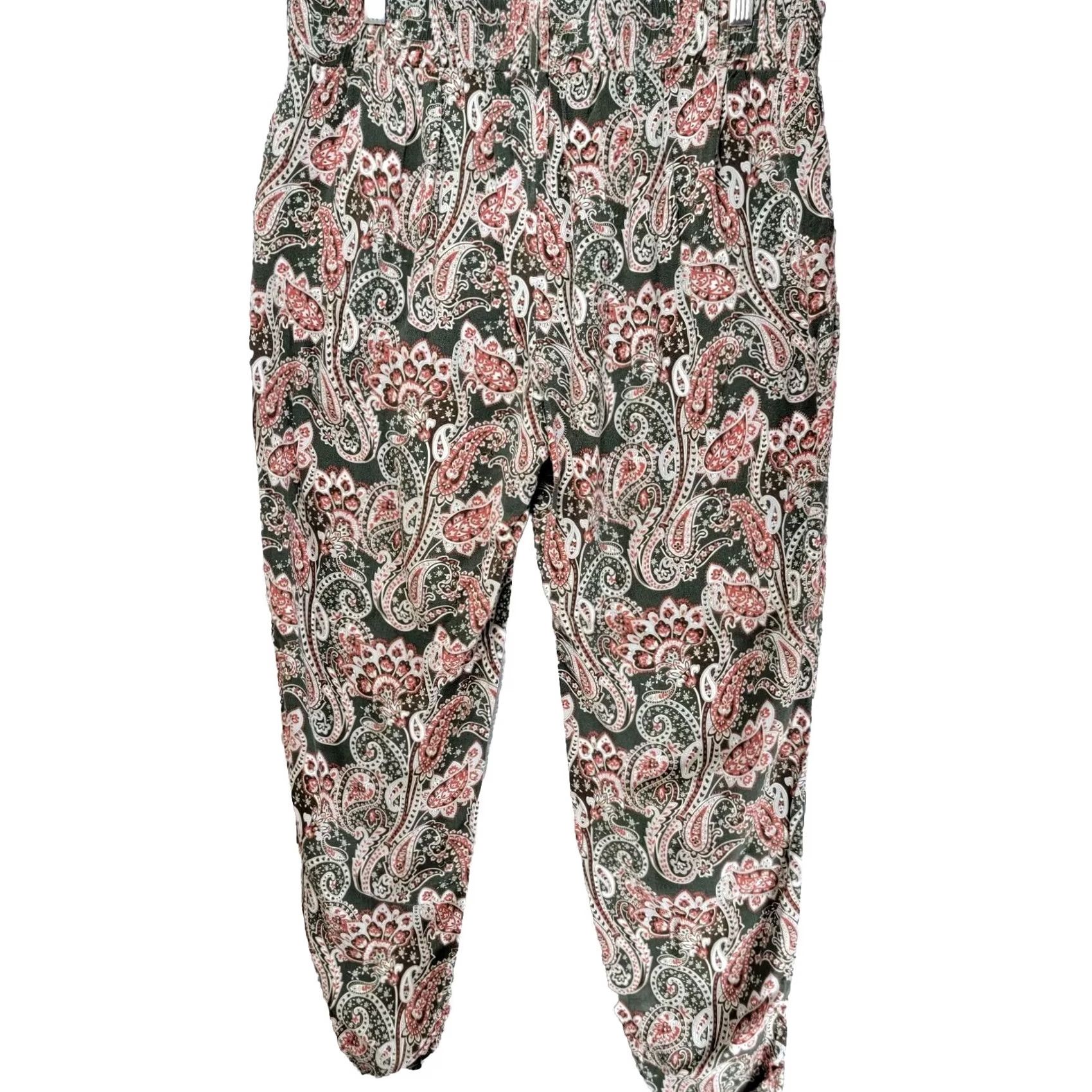 Vintage One5One Floral Jogger Pants Womens XL Casual Elastic Waist Boho Green Size 40" / US 18 - 6 Thumbnail