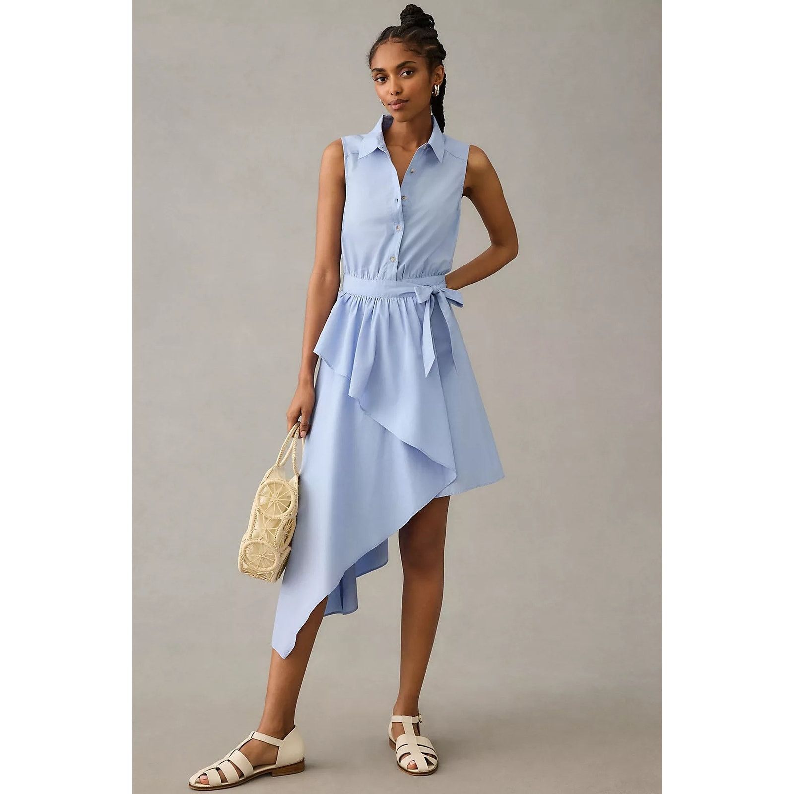 Anthropologie New Maeve Asymmetrical Sleeveless Shirt Dress $160 26W Blue Size 3XL / US 20-22 - 4 Thumbnail