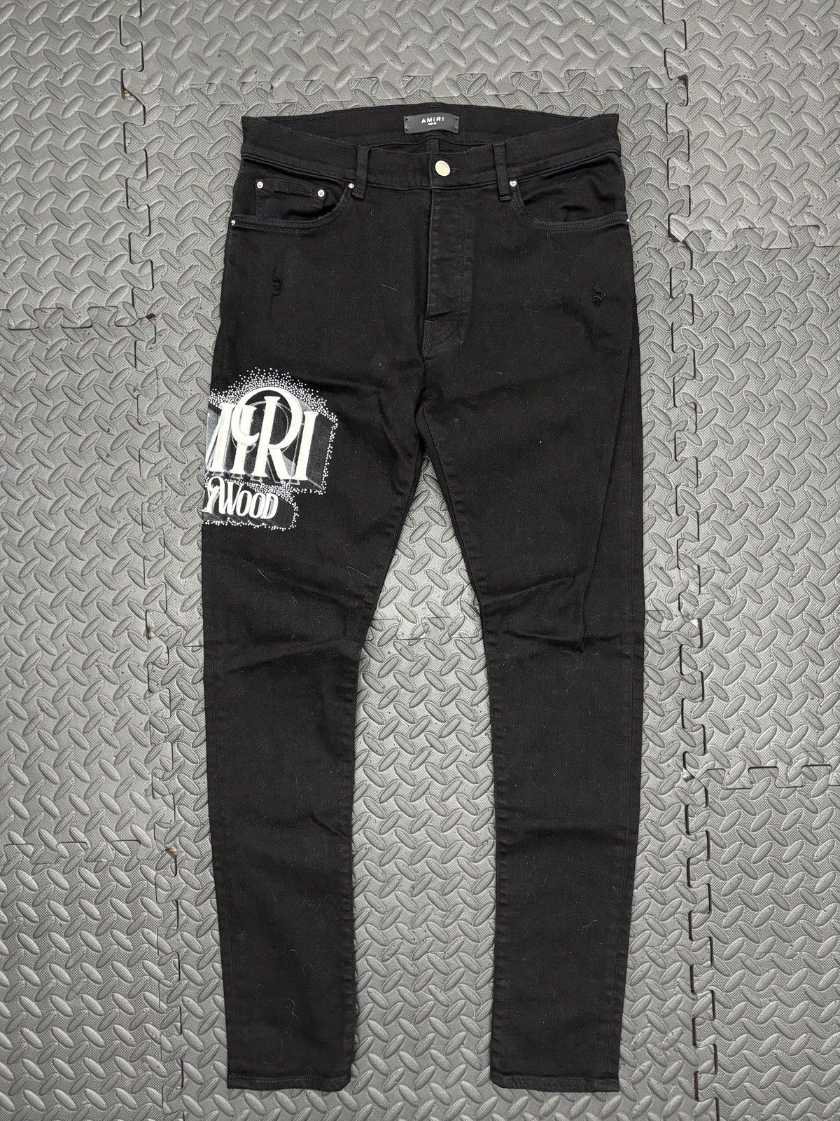 Amiri Crystal Spell Out Black Denim Jeans