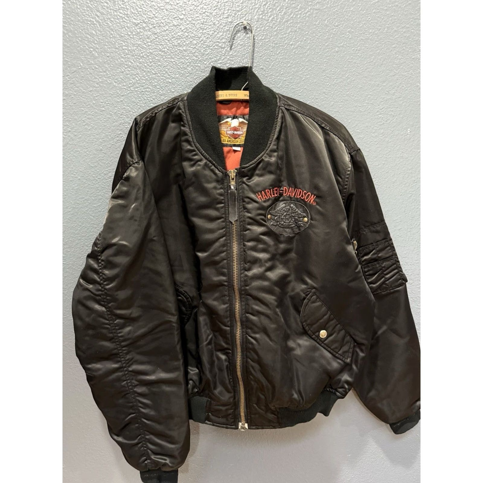 Harley Davidson VINTAGE Harley Davidson Motorcycles Black Satin Bomber Jacket 2XL USA 1990s Motorcycle/Biker Mens Size US XXL / EU 58 / 5 - 3 Thumbnail