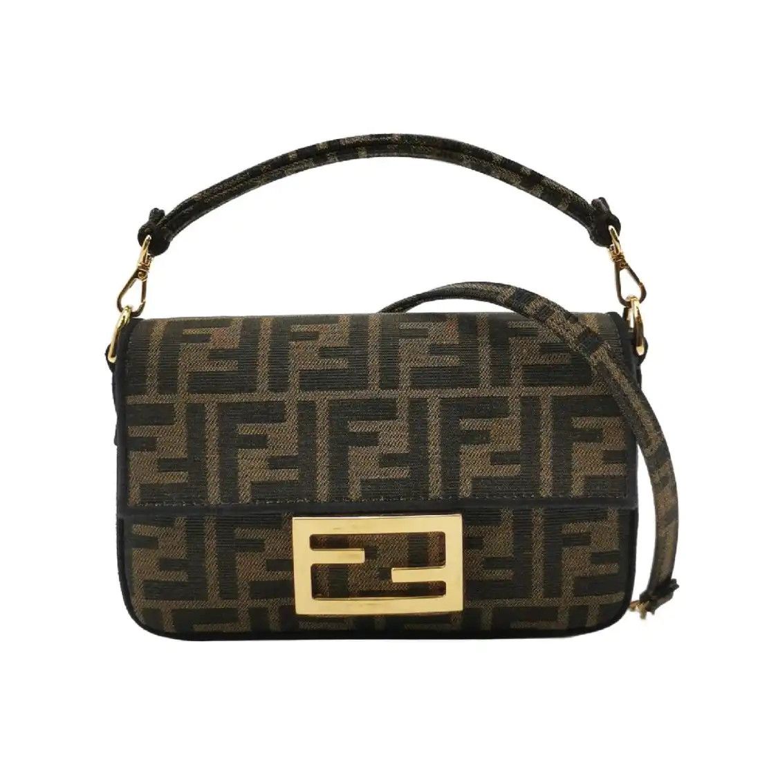 Fendi FENDI Baguette mini brown fabric doubleF jacquard baguette bag crossbody bag gol Size ONE SIZE - 1 Thumbnail