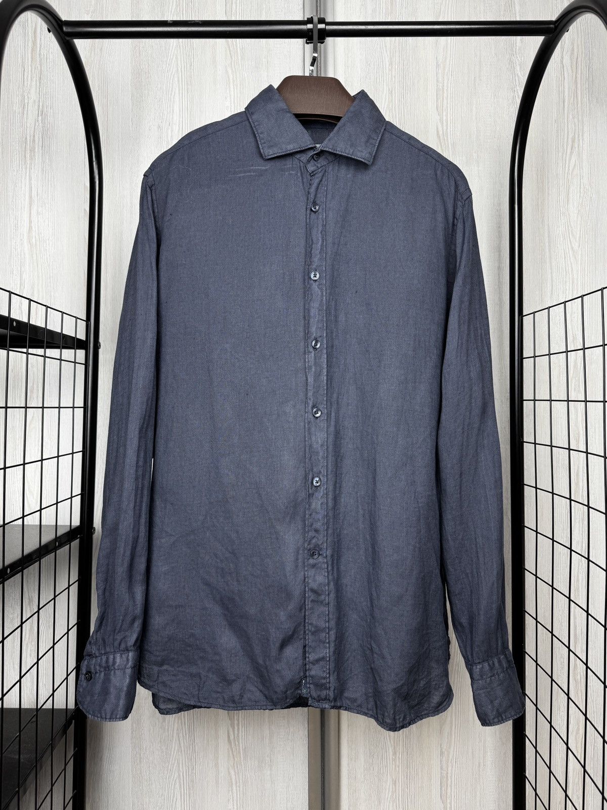 Tintoria Mattei Tintoria Mattei 954 Pure Linen Graphite Garment Dyed Shirt Size US XL / EU 56 / 4 - 2 Thumbnail