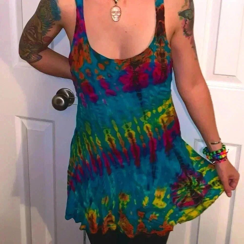 Designer Vibrant Tie-Dye Swing Dress Size M / US 6-8 / IT 42-44 - 3 Thumbnail