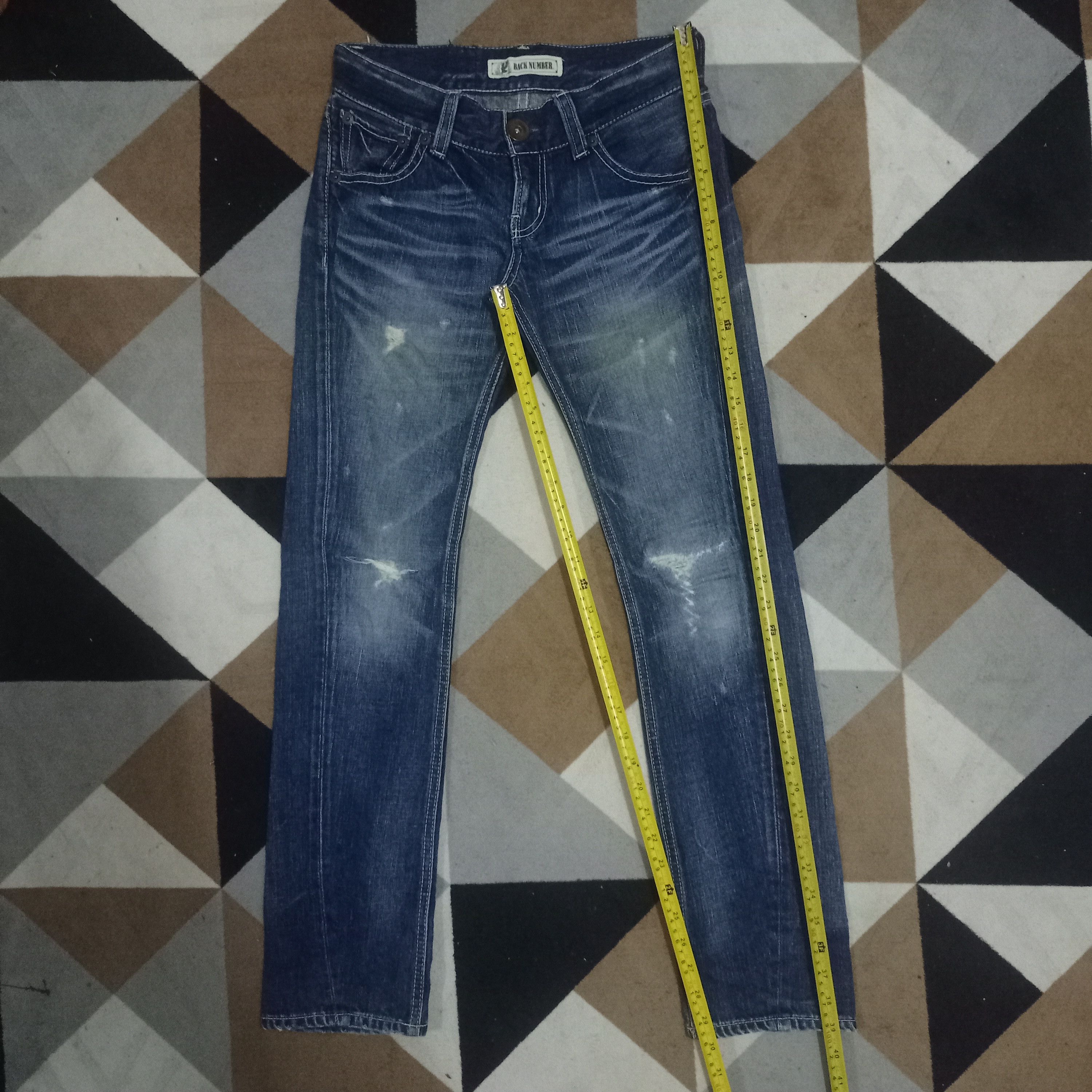 Japanese Brand Vintage Back Number Blue Wash Distressed Curve Leg Jeans Size 28" / US 6 / IT 42 - 10 Thumbnail