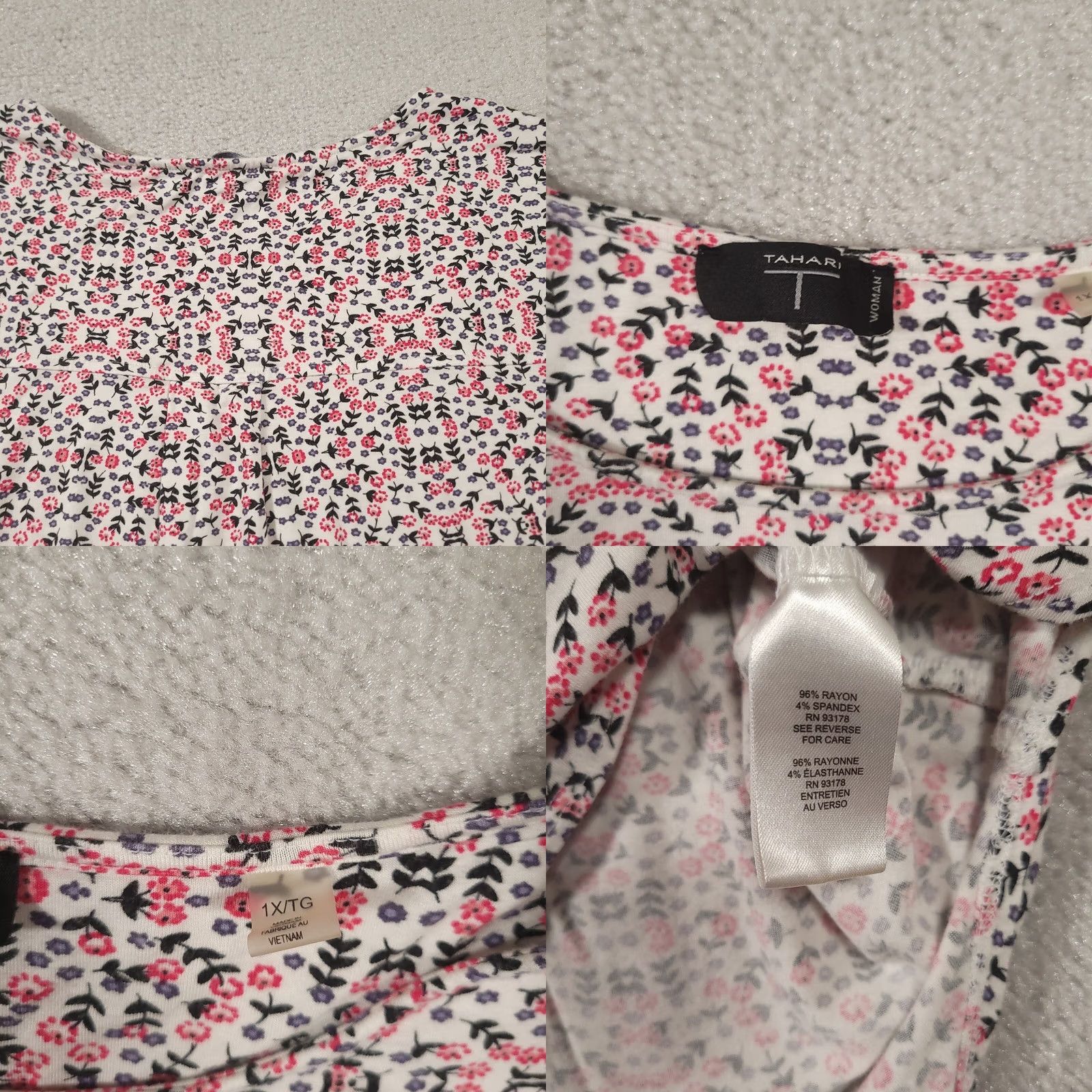 Vintage Tahari Shirt Womens 1X Floral Short Sleeve Pullover Blouse Top Size XL / US 12-14 / IT 48-50 - 8 Thumbnail
