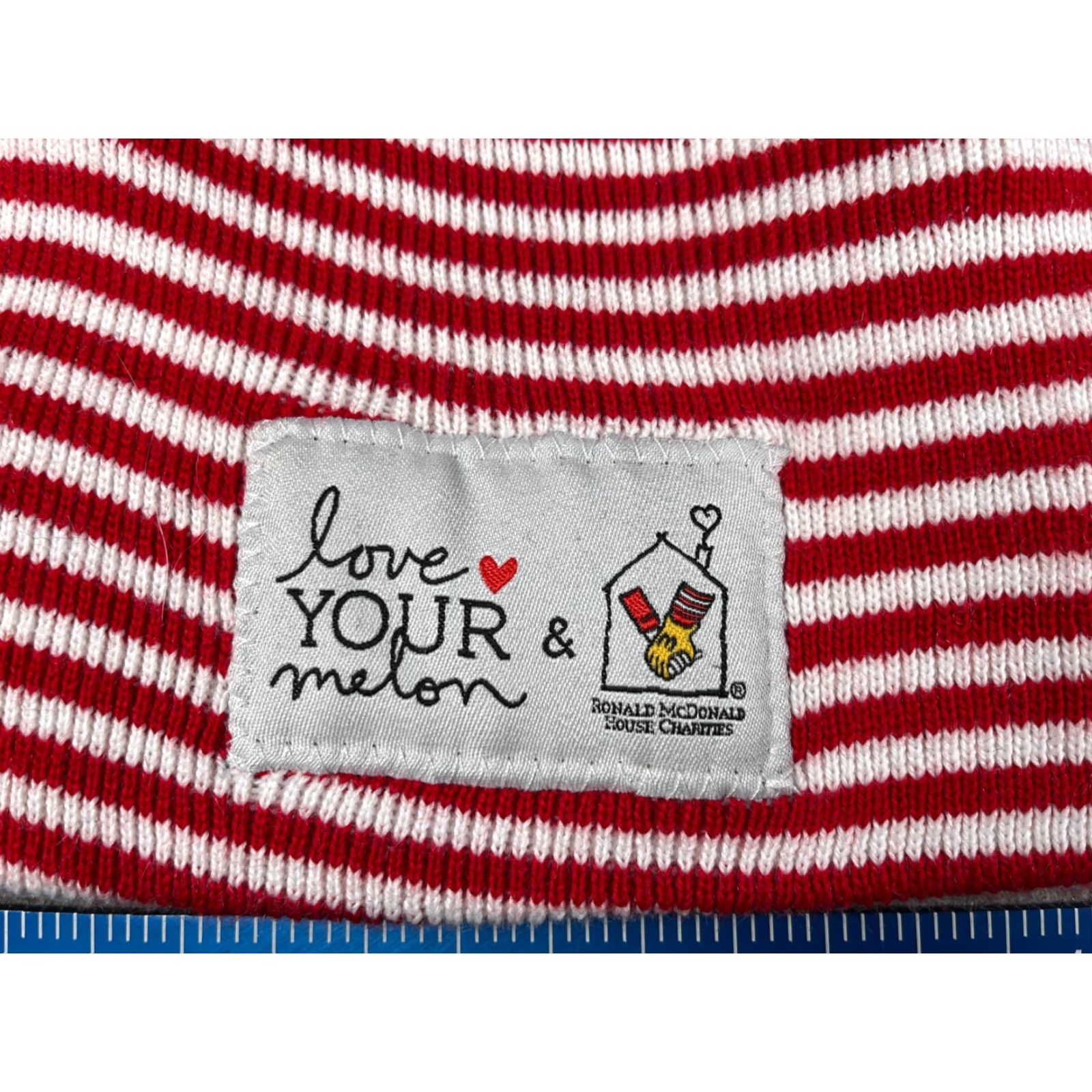 Vintage Love Your Melon Ronald McDonald House Charities Beanie Toque Unisex Adults OS Red Stripe Knit Acrylic Hat/Cap Logo Knit Beanie Size ONE SIZE - 2 Thumbnail