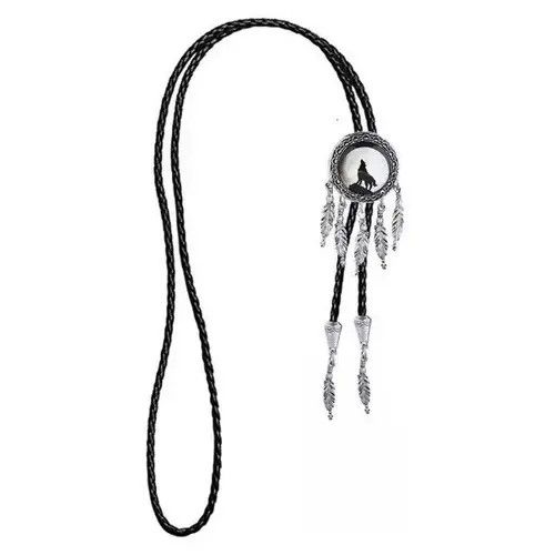 VIBE Western White Moon Wolf Feather Bolo Tie Size ONE SIZE - 2 Thumbnail
