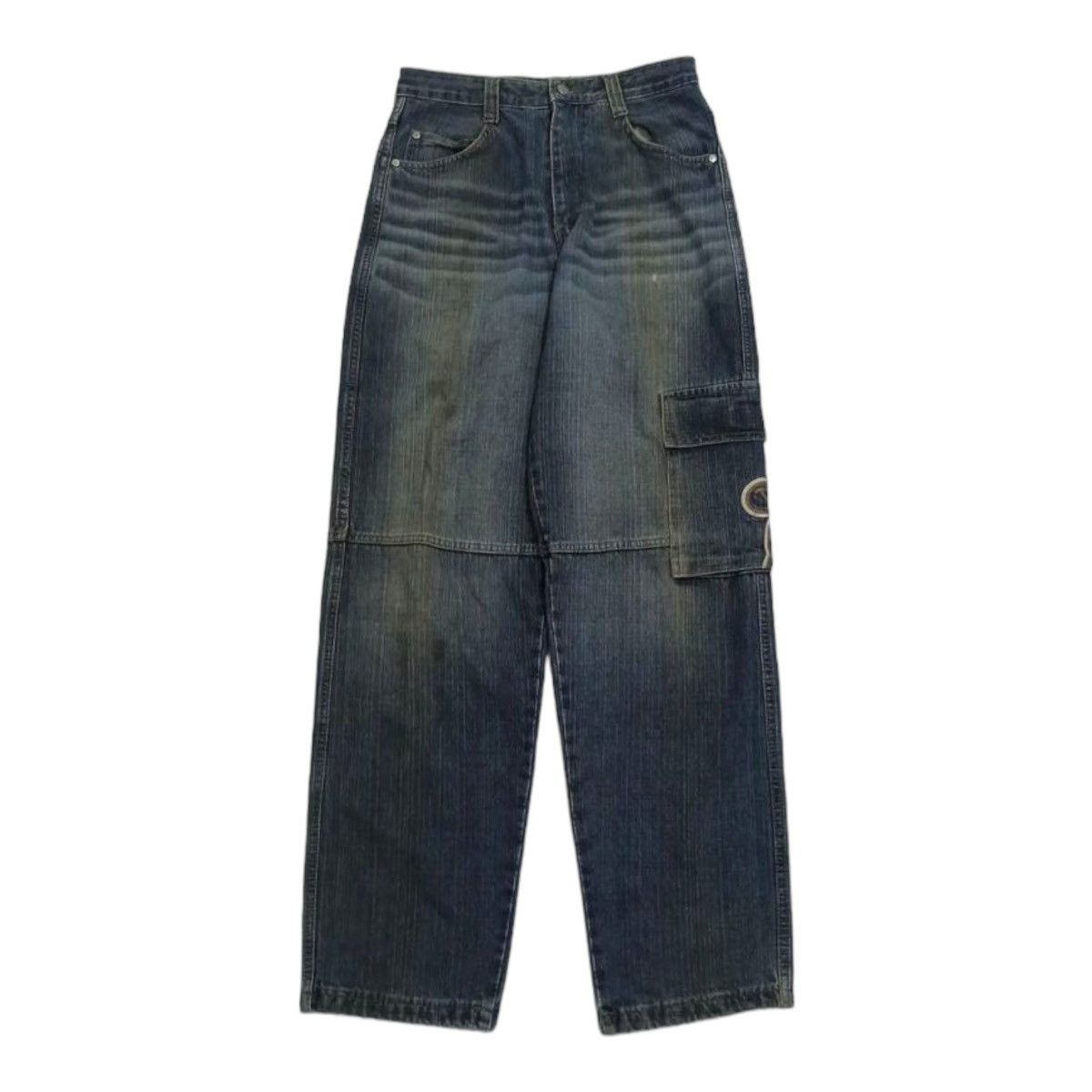 image of Jnco x Vintage Y2K Sohk School Of Hard Knocks Cargo Baggy Jeans in Denim, Men's (Size 31)