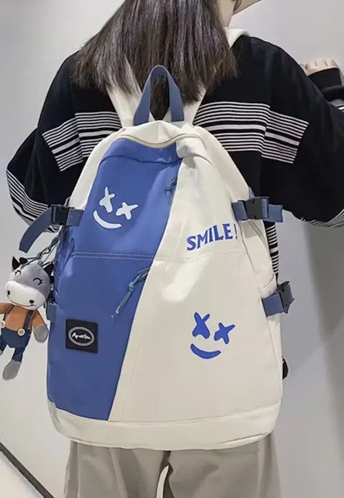 Japanese Brand Fashion punk colorblock smile backpack aesthetic Size ONE SIZE - 1 Thumbnail