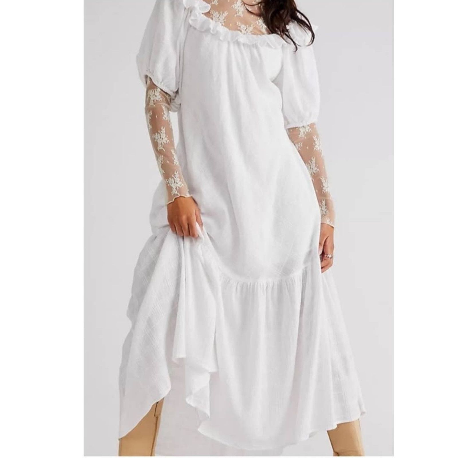 Free People New Free People Kaylyn Midi Dress Free-est $108 SMALL Ivory Size S / US 4 / IT 40 - 2 Thumbnail