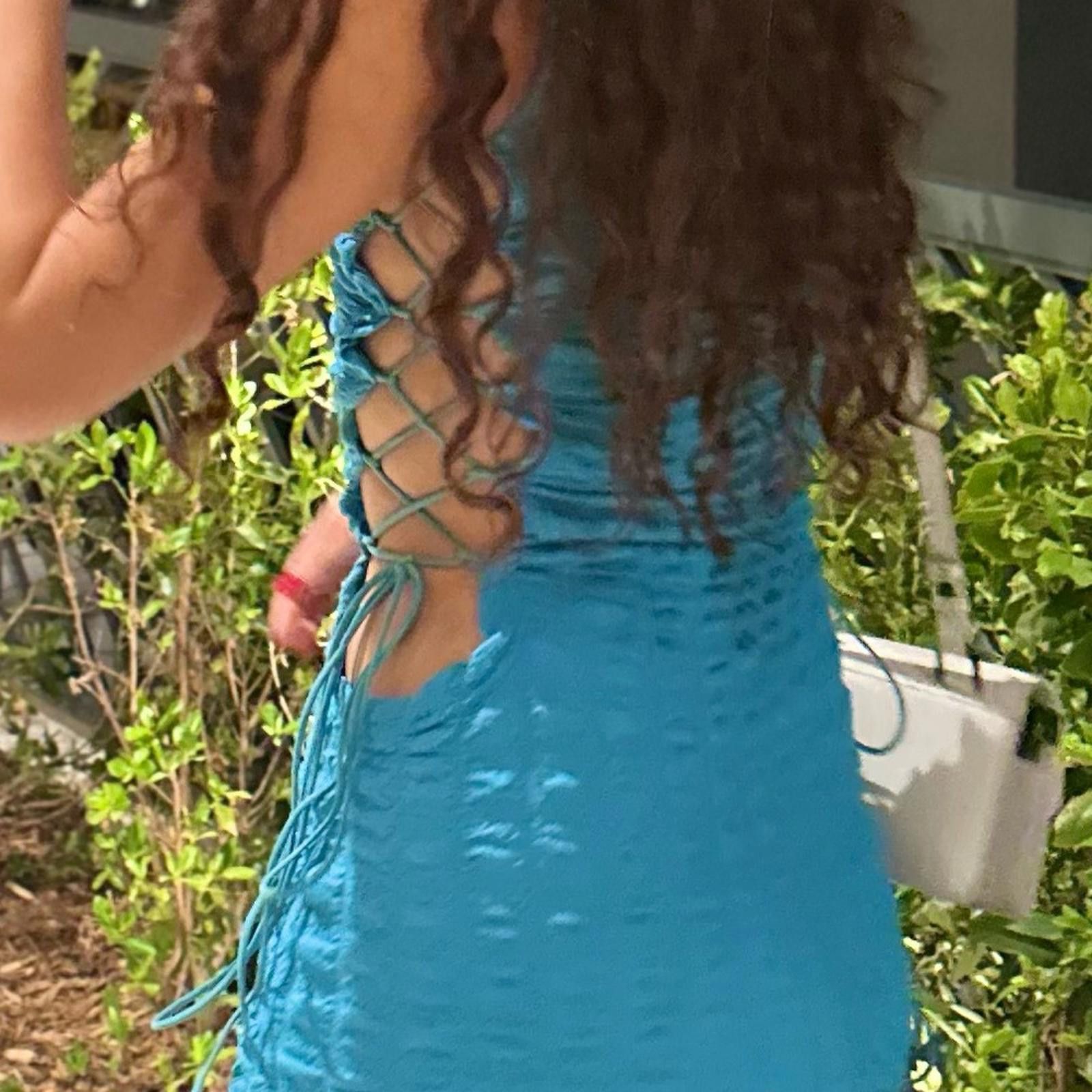 Designer Blue Ribbed Mock Neck Bodycon Mini Dress Size M / US 6-8 / IT 42-44 - 3 Thumbnail