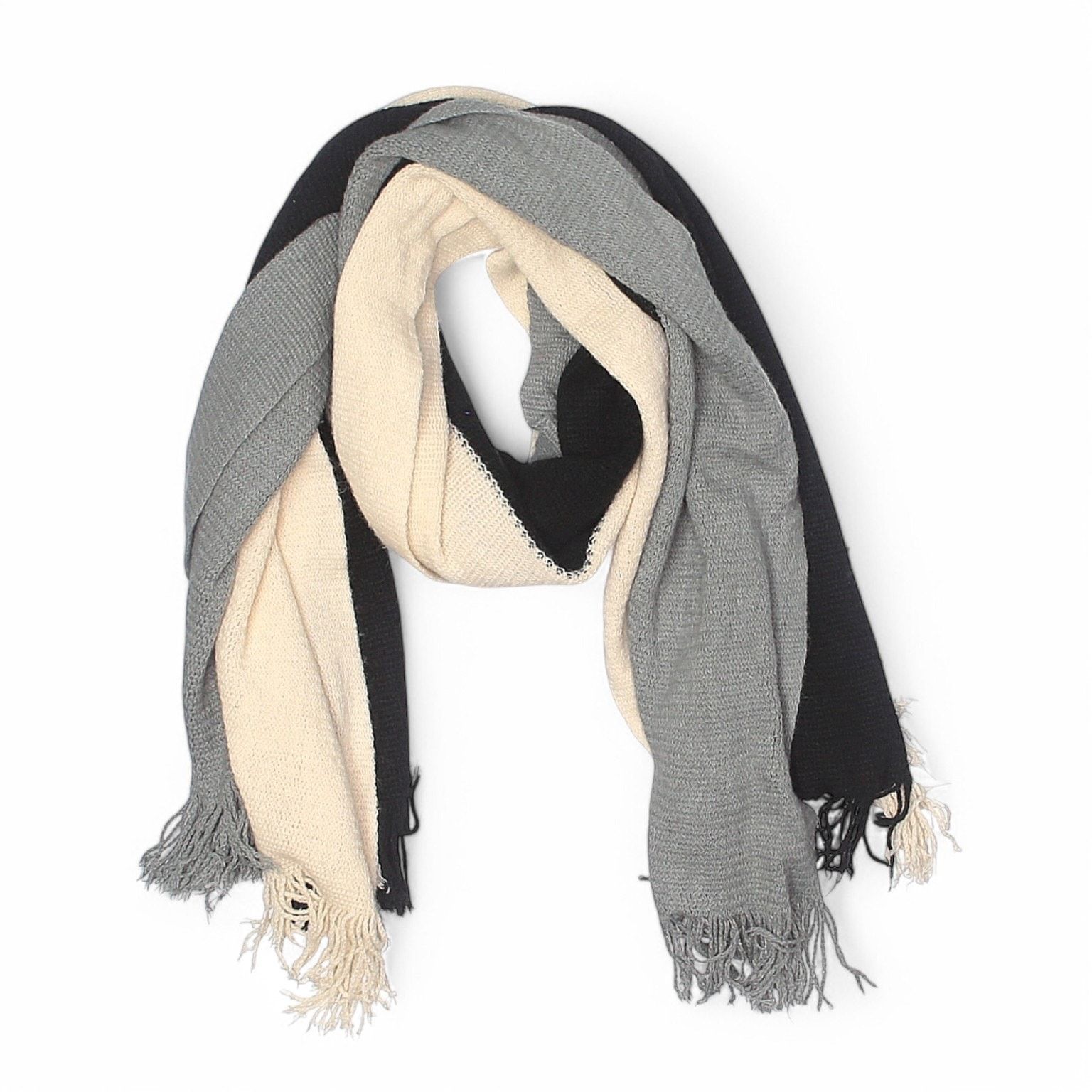 DONNI. Donni Tri Color Scarf Black Cream Gray Acrylic 29.5 by 69 Size ONE SIZE - 1 Thumbnail