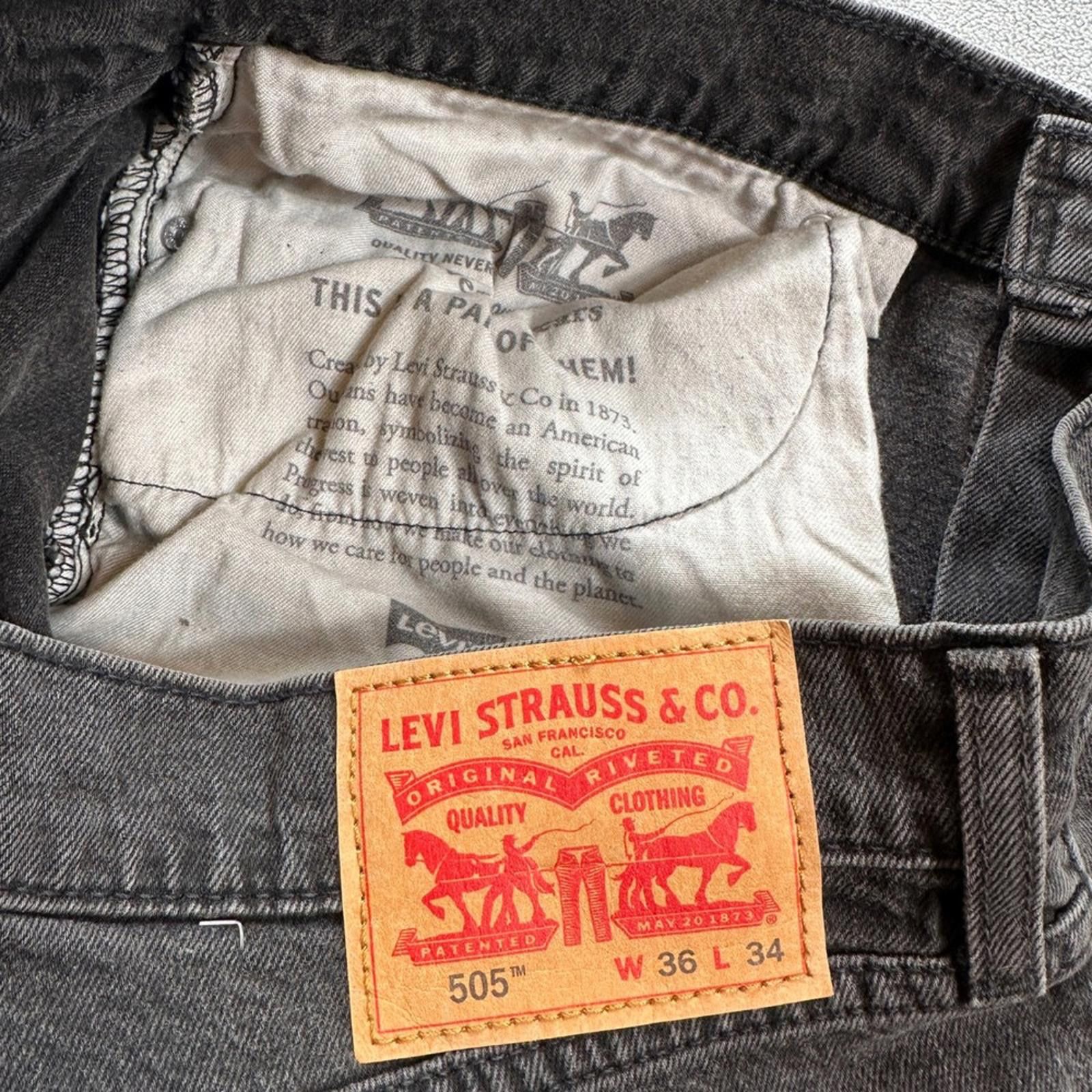 Levi's Levis 505 Mens Jeans 36x34 Grey Straight Leg Dark Rash High Size US 36 / EU 52 - 5 Thumbnail