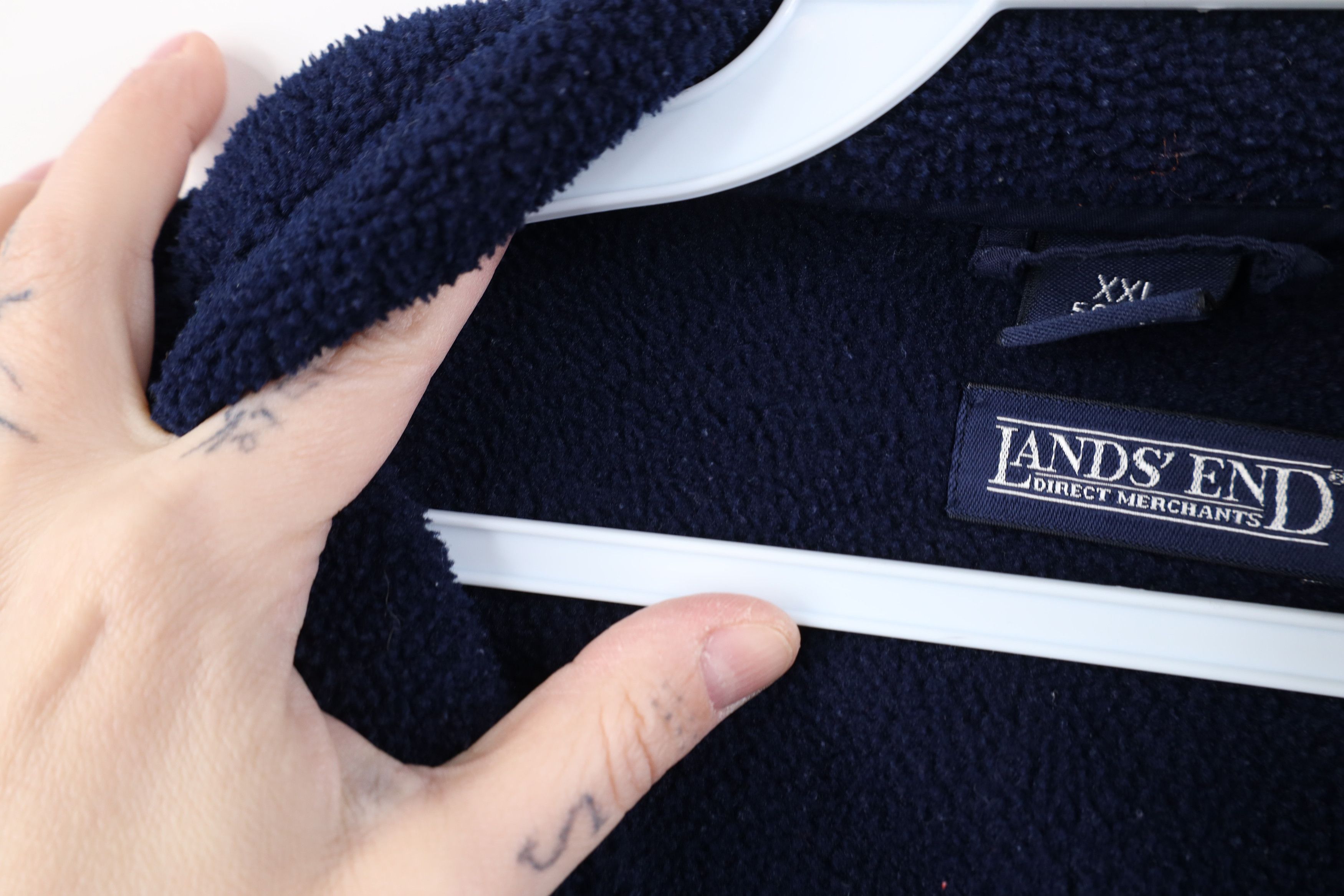Lands' End Vintage 90s Lands End Blank Full Zip Fleece Jacket Navy Blue Size US XXL / EU 58 / 5 - 6 Thumbnail