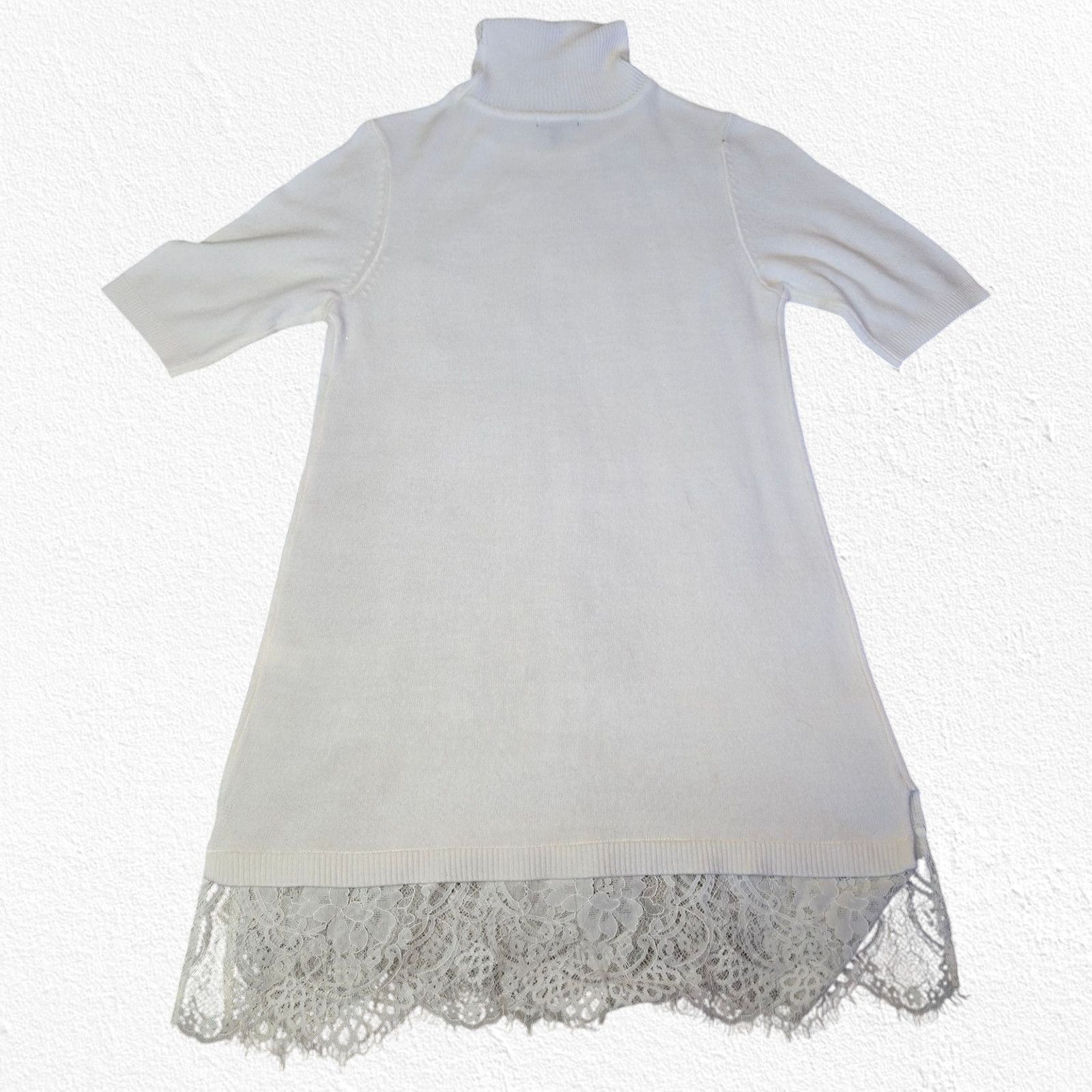 Apt. 9 Apt 9 Ivory Turtleneck Lace Hem Sweater Small Petite Size S / US 4 / IT 40 - 10 Thumbnail