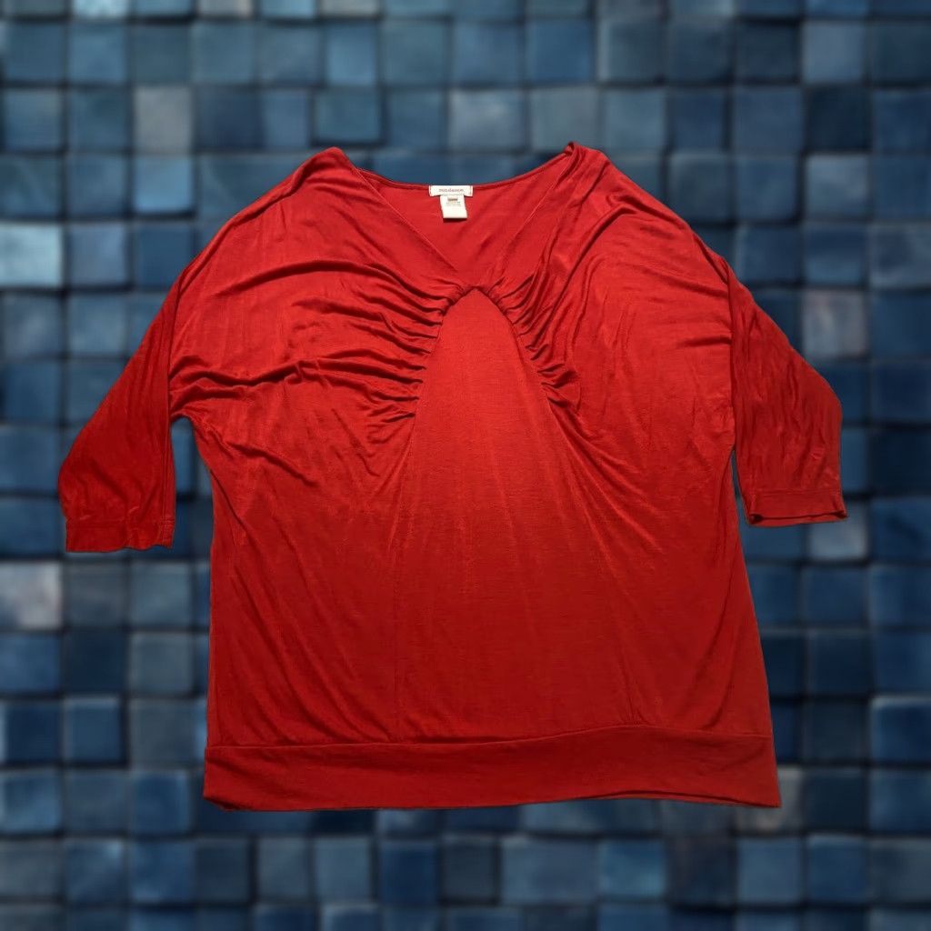 Vintage Sundance Shirt Womens Medium 3/4 Sleeve V-Neck Red Blouse Pullover Solid Cotton Rayon (New) Size M / US 6-8 / IT 42-44 - 1 Thumbnail