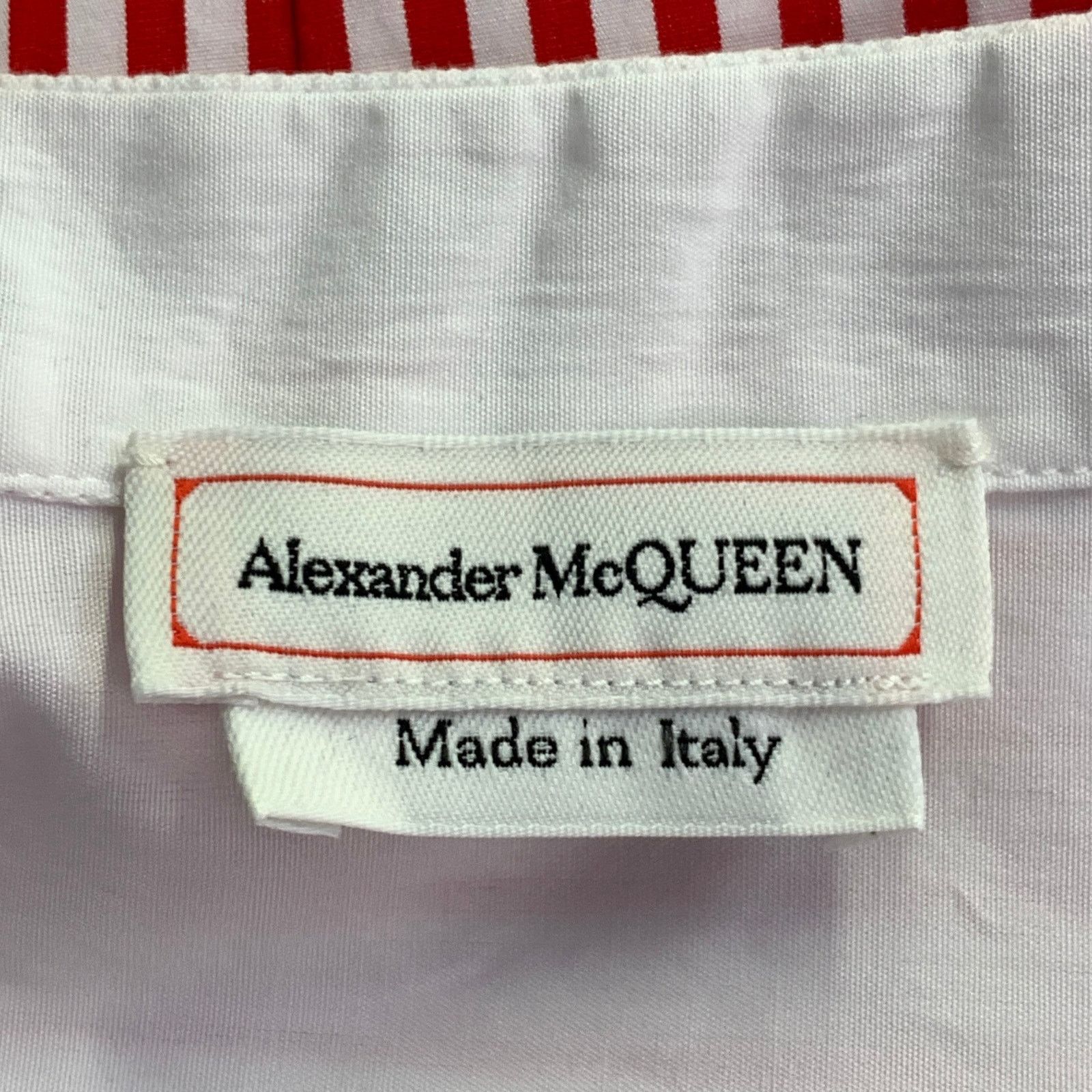 Alexander McQueen Red White Cotton Stripe Collarless Asymmetrical A-Line Dress Size XS / US 0-2 / IT 36-38 - 7 Thumbnail