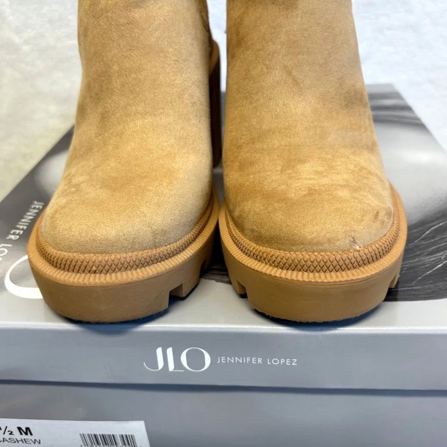 Vintage J.Lo Chelsea Boots Tan Suede Lug Sole Block Heel Y2K Ankle Booties Size 6.5 Size US 7 / IT 37 - 2 Thumbnail