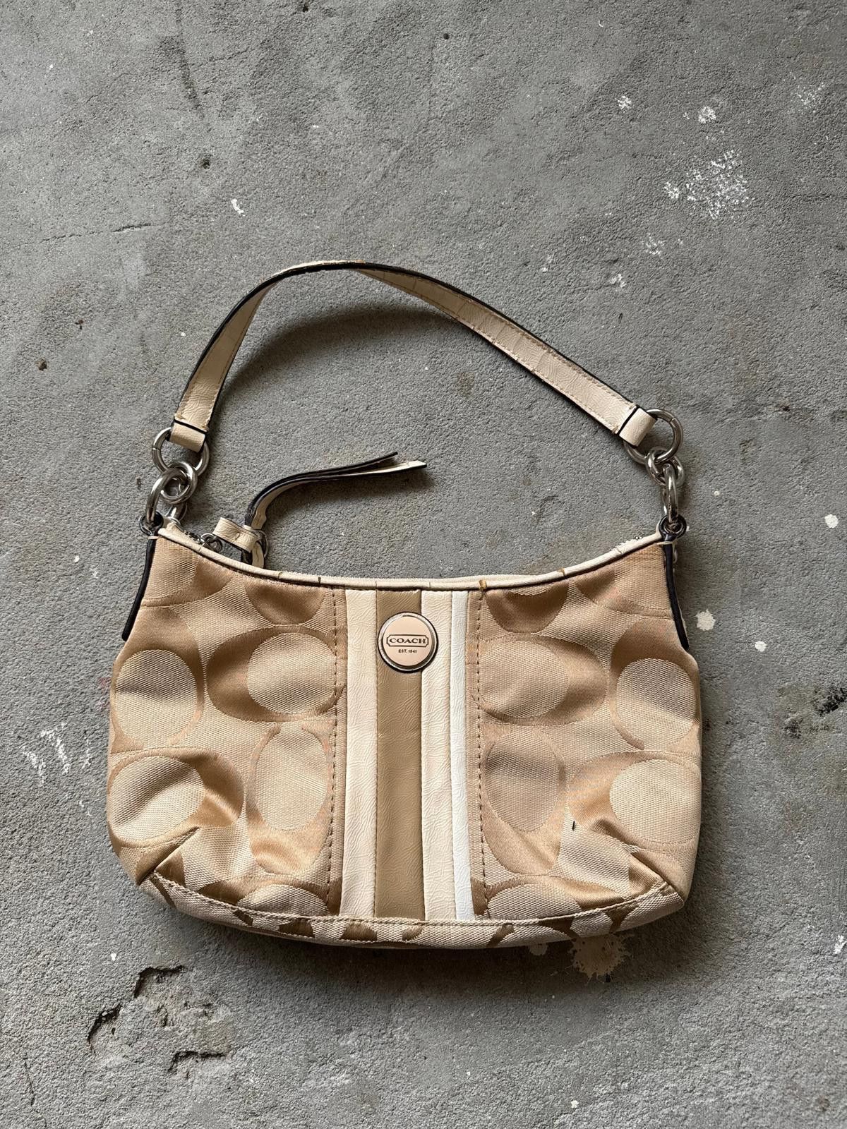 Coach Coach Signature Stripe Shoulder Bag Beige/Cream Size ONE SIZE - 1 Thumbnail