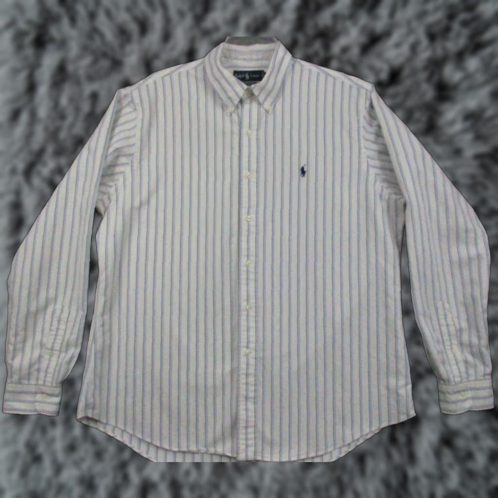 Ralph Lauren Ralph Lauren Shirt XL Men Button-Down Classic Fit Blue Stripe Logo Pony Long Sleeve Blue Polo Button-Up Shirt Reg/Regular Fit Mens Size US XL / EU 56 / 4 - 1 Thumbnail