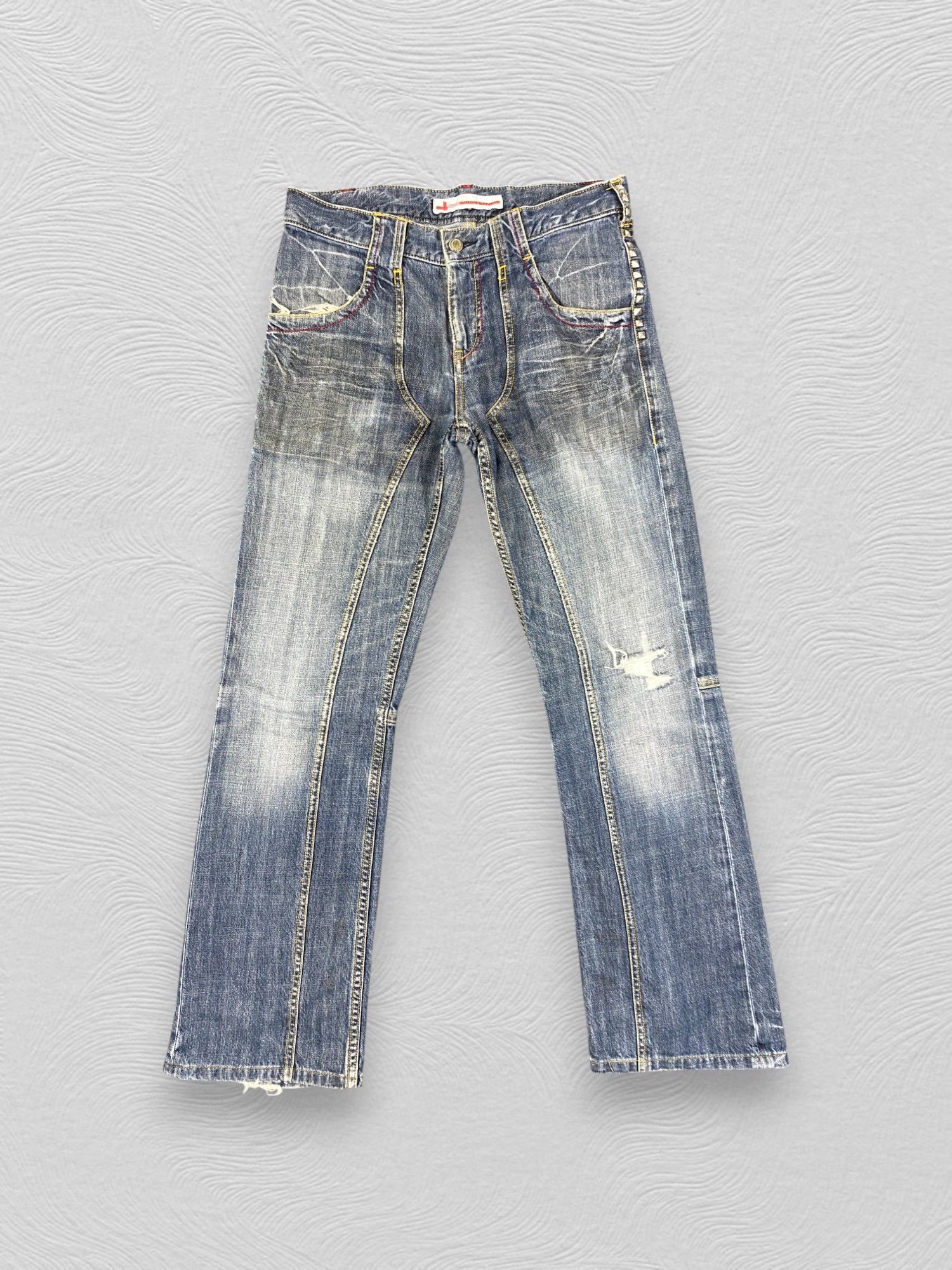 Japanese Brand Distressed Blue Vintage Genoese Flare Jeans 31x29.5 - JN3277 Size US 31 - 1 Thumbnail